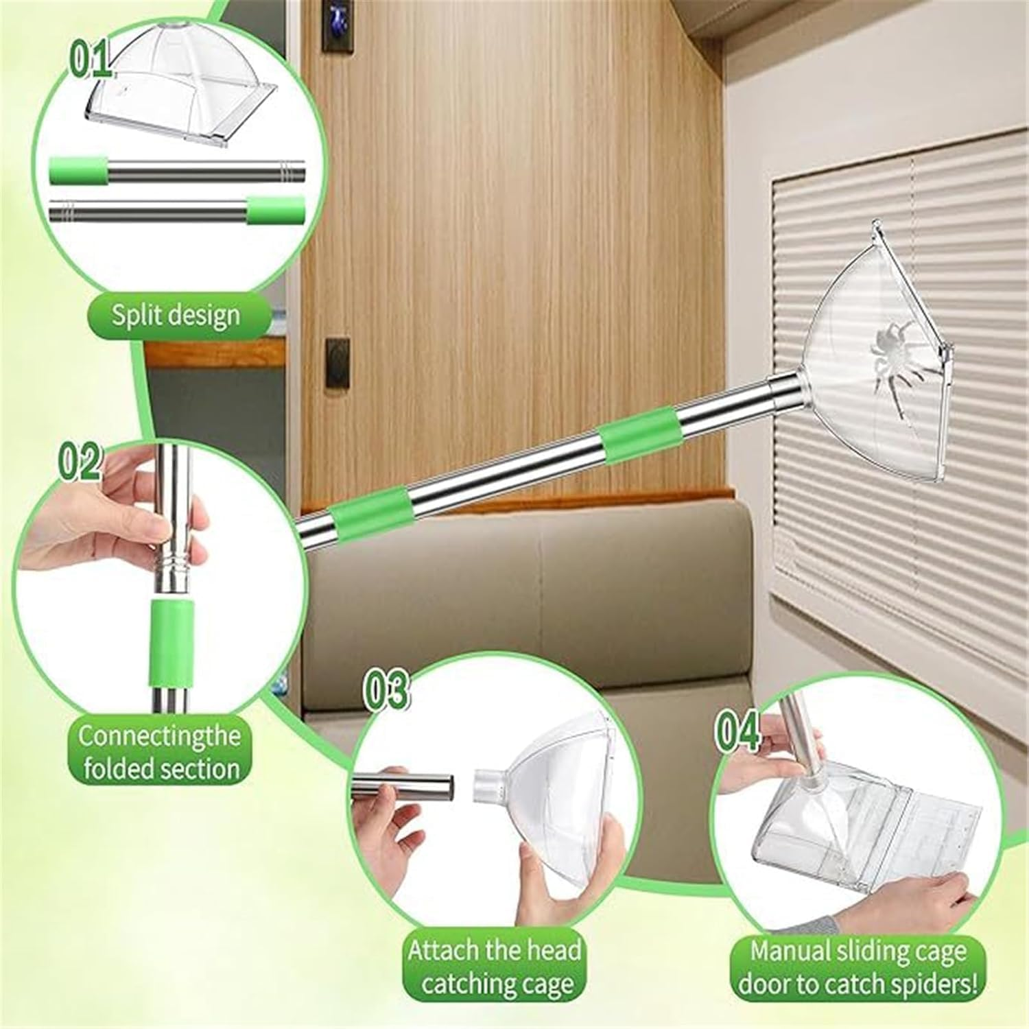 Spider Grabber 32 Inches Long Handle Adjustable Insect Catcher, No Touch Bug Grabber Tool for Roaches Spiders Scorpions, Practical Indoor Outdoor Home Kitchen Garden Use (1) image number 6