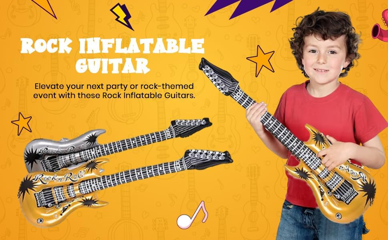 Zugar Land Rock Inflatable Guitar (42 Inches) Vinyl. Perfect Party Favor, DJ Dance 80S Rocker (Gold and Silver (2 Pack)), Multi, 42 Inch image number 6