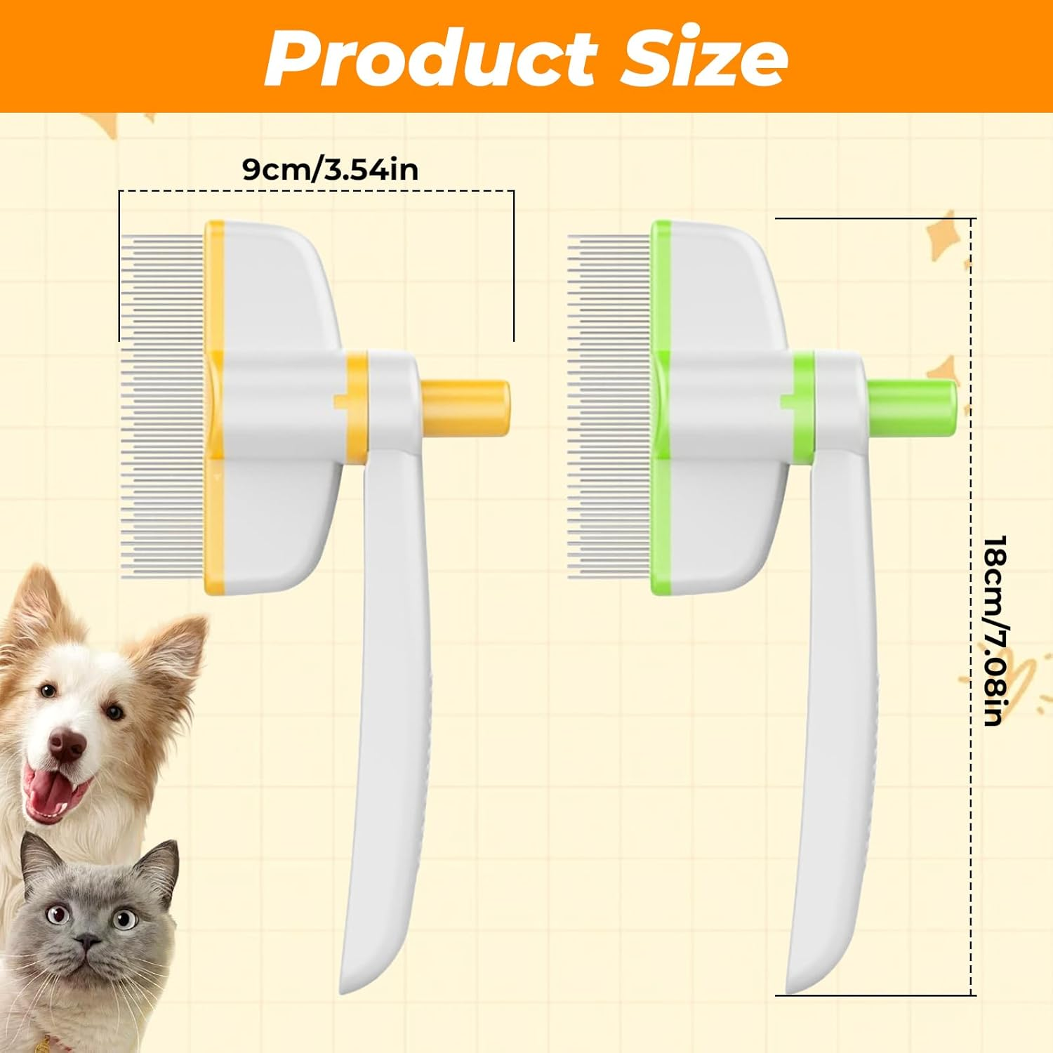 Simsky Pack of 2 Self-Cleaning Pet Brush, Fur Flash Brush for Cats and Dogs - Removes Loose Hair & Knots, with Rotating Brush Head, Ideal for Long and Short Hair image number 5