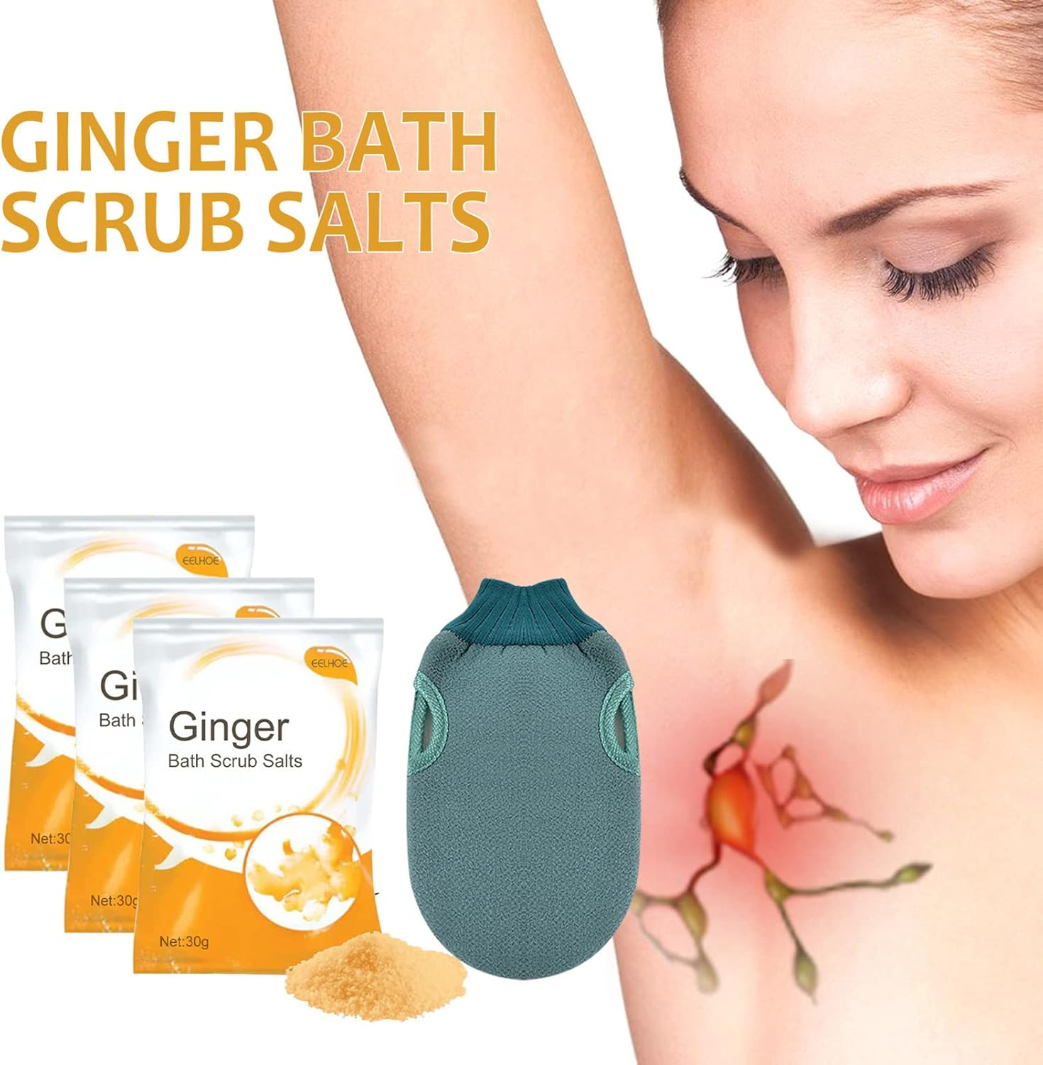30G Ginger Bath Scrub Salts Improves Lymphatic Swelling Dissipate Moisture Smooth Clean image number 1