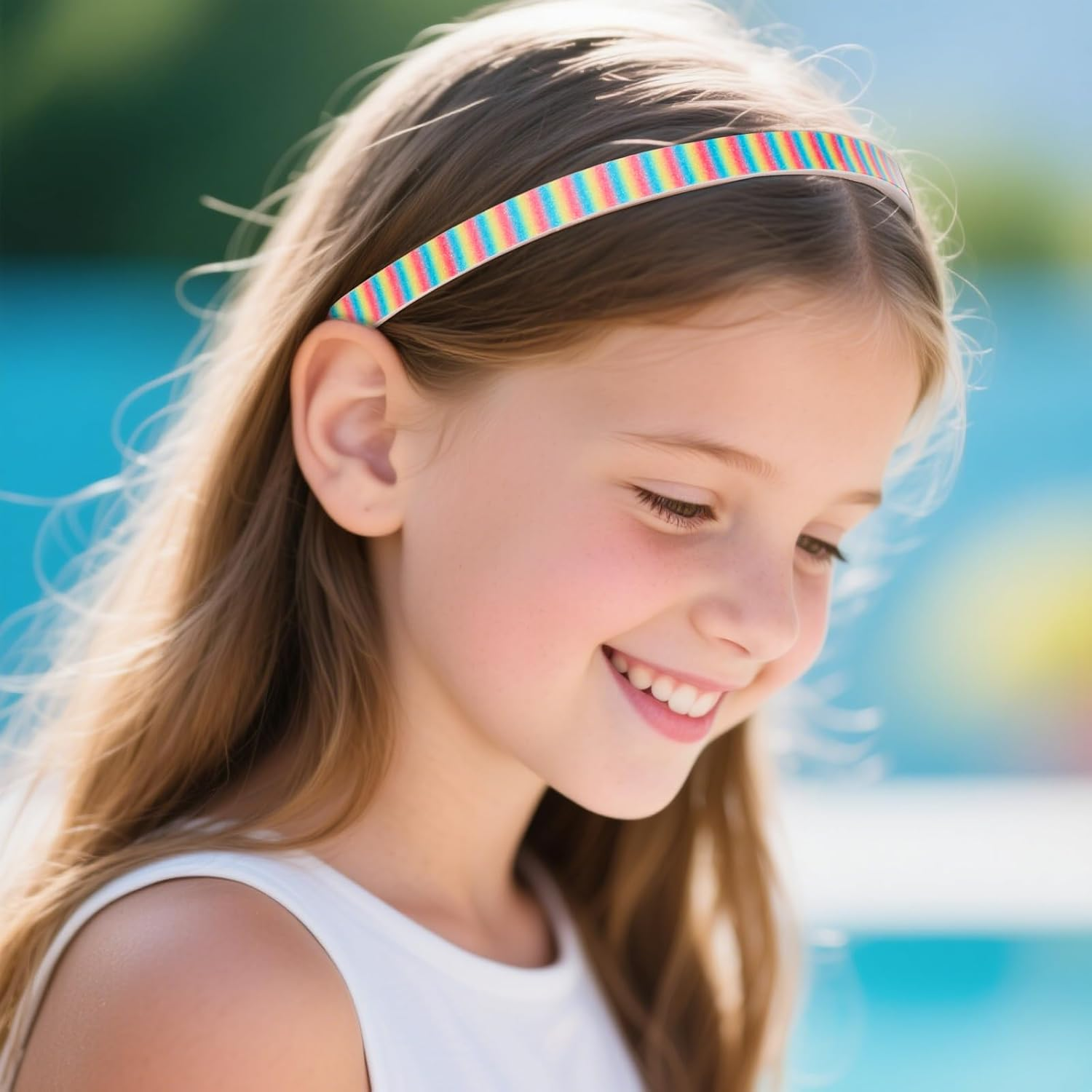 Exipsat Glitter Hair Band Glitter Headband Plastic Headbands 6 Pieces Sparkling Cute Non-Slip Hair Bands Rainbow Hair Bands Colorful Hair Accessories image number 4