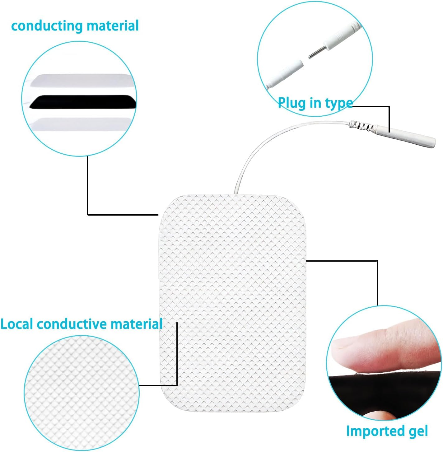 12 Pieces of Tens Machine Pads, Rectangular 5 * 6 Massage Patch Conductive Gel, Physiotherapy Electrode Patch, 2Mm Pin Connector Pin Type Non-Woven Fabric Compatible with Most Tens Machine image number 3