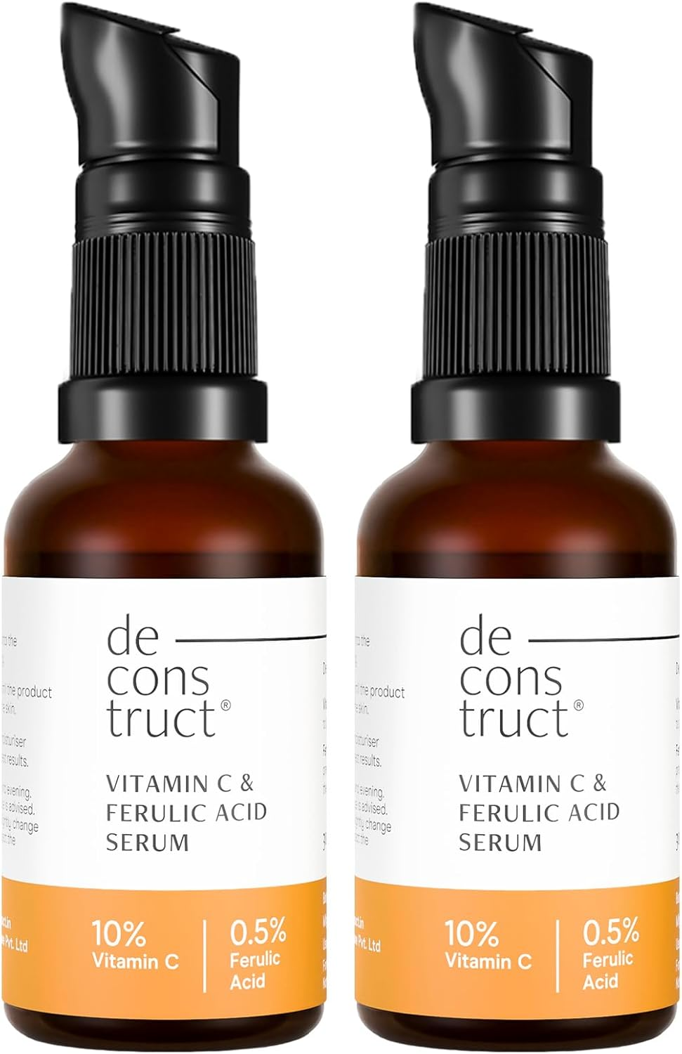 Deconstruct 10% Non-Irritating Vitamin C Face Serum | 10% Vitamin C + 0.5% Ferulic Acid | Water Based Serum Highly Stable Vitamin C Face Serum for Women and Men | 30 Ml Each, Pack of 2