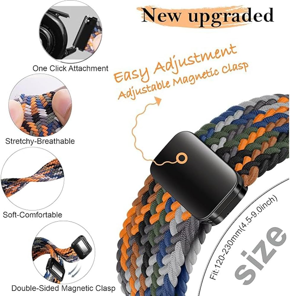 Magnetic Replacement Strap for Huawei Band 10 / Band 9, Sports Wristband Watch Strap, Nylon Bracelets for Huawei Band 8/10 - Denim Rainbow image number 2