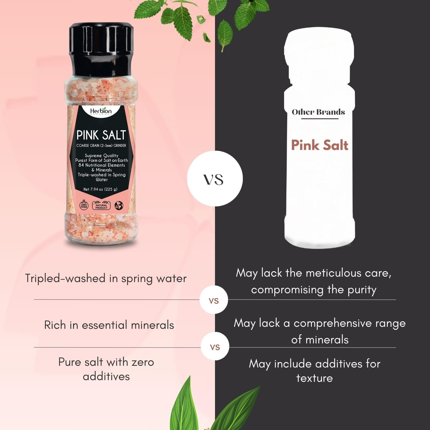 Herbion Naturals Himalayan Pink Salt Grinder - Coarse Grain, 225 Grams | GMO Free, Vegan, Kosher Certified | Chemical Free, All-Natural image number 1