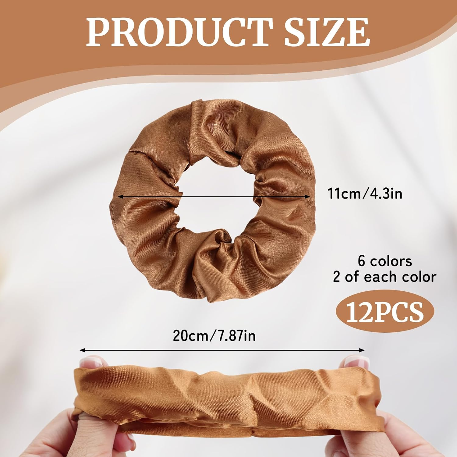 Teccfly 12 Pcs Satin Scrunchies - Big Scrunchy Ponytail Holder,Soft & Elastic for Thick Hair, Elegant Hair Accessories for Women image number 5
