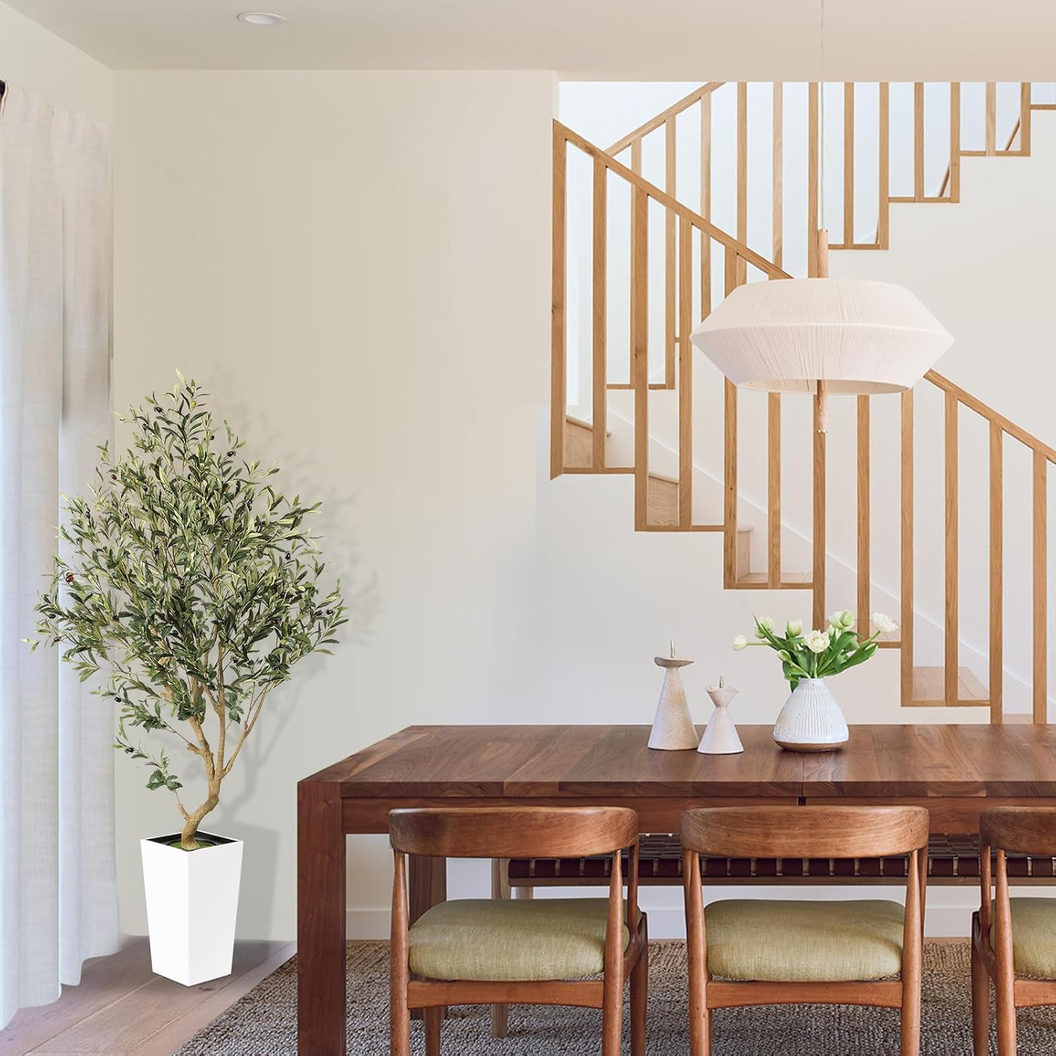 PHYTREE Artificial Olive Tree, 5.5FT Faux Olive Tree with White Tall Planter, Large Fake Potted Olive Plants with Lifelike Fruits and Realistic Trunk, Artificial Trees for Home Office Decor Indoor image number 5