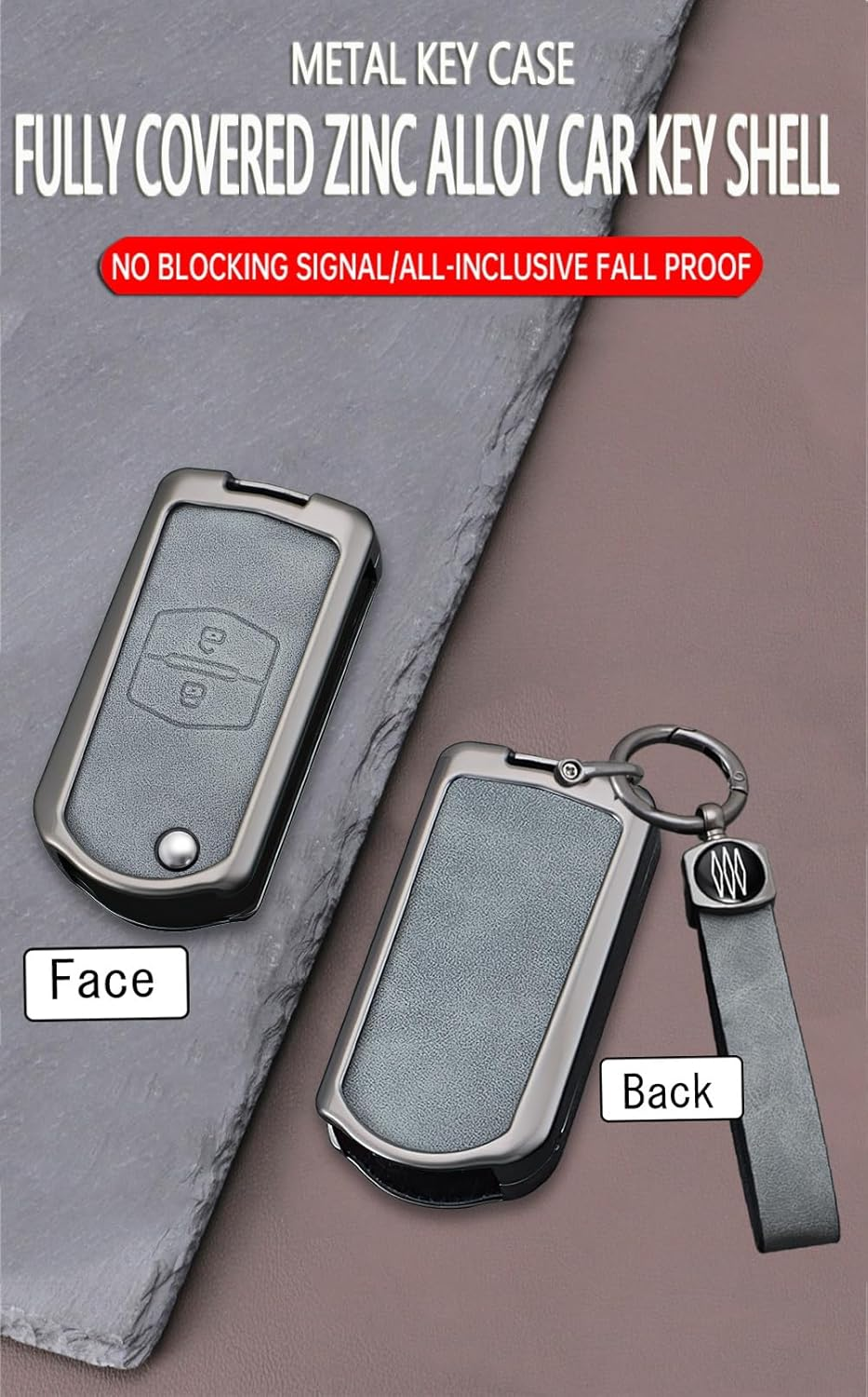 Ontto Zinc Alloy Car Key Case Cover Fit for Mazda Demio 2 3 5 6 2003-2013 M3 M5 M6 CX-5 CX7 CX9 RX8 MX5 MPV Smart Key Holder Flip Case Shell Keychain Keyring Accessories 2 Buttons C3