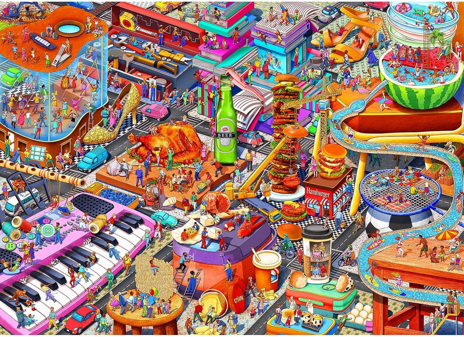 Jigsaw Puzzles for Adults 1000 Piece Jigsaw Puzzles for Adults Challenging Game Puzzles with Letters on Back（Little People'S World Party） image number 2