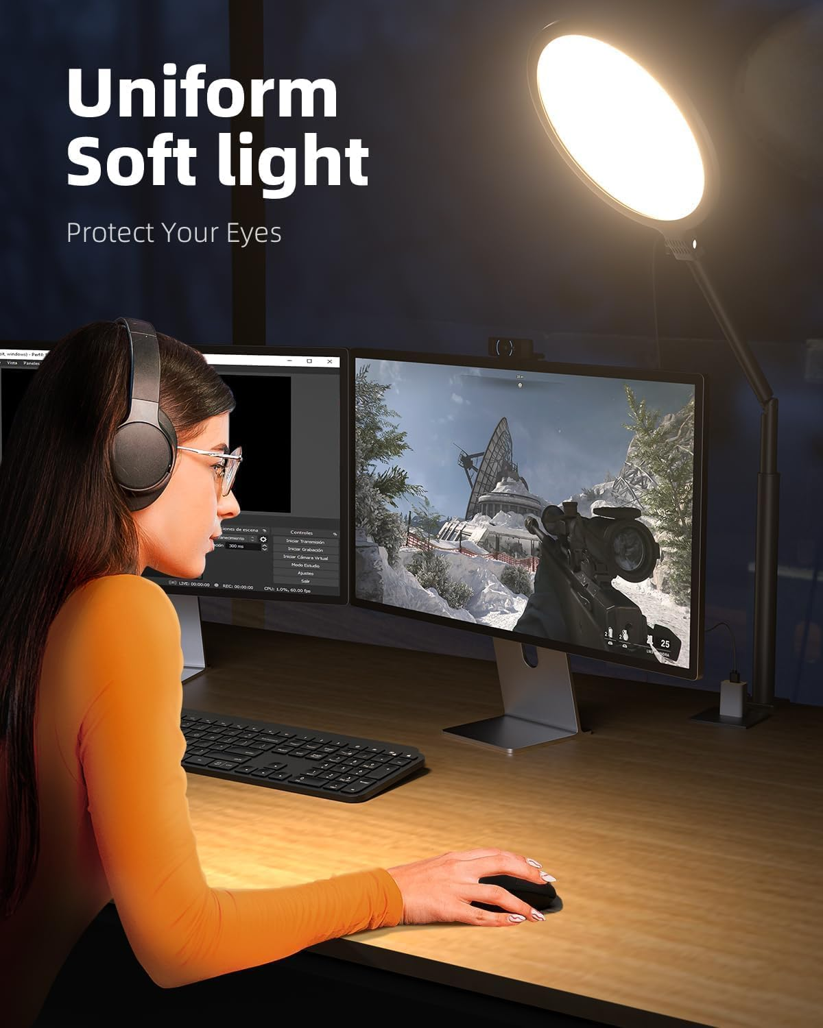 10.2" Desk Ring Light with Stand for Zoom Meetings, Key Light with Stand, 360&deg; Rotate & Flexible Height Video Conference Light, Adjust Arm Desk Lamp Zoom Light for Home Office image number 3