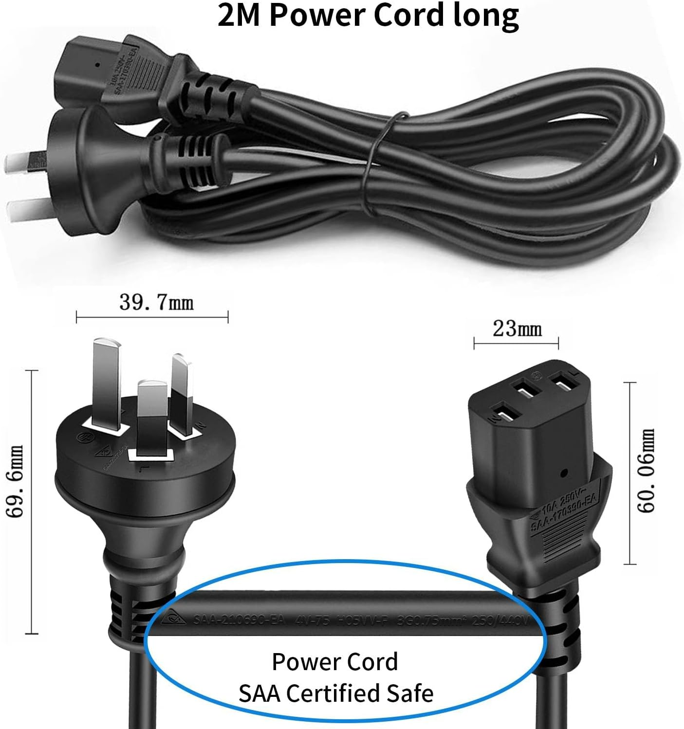 IEC 320 C13 Computer Power Cord Socket to 3-Prong Australia Plug 250V 10A, SAA Approve Power Cord Lead Cable, 2M Power Extension Cable for IEC Kettle Cord, Pcs, Monitors, Power Adapters image number 3