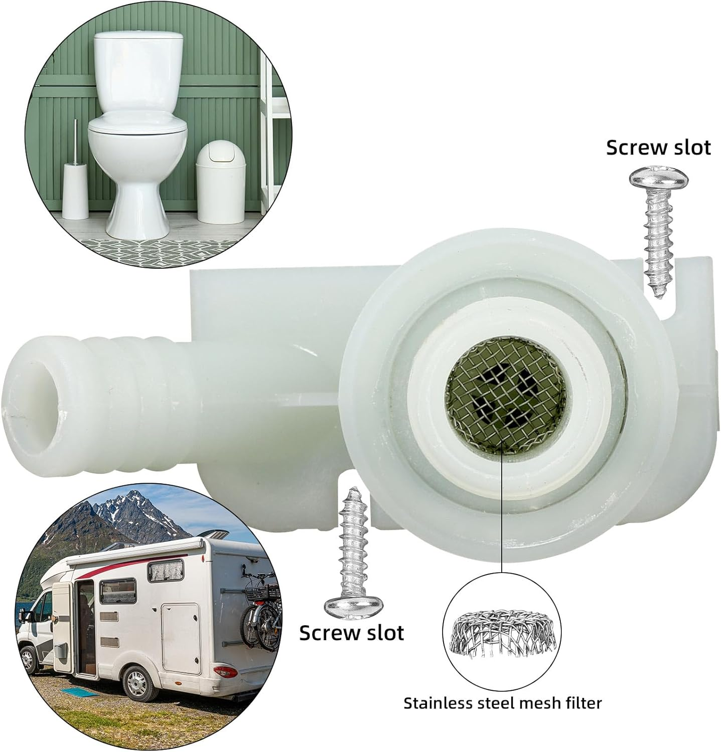 2 Pack 385311641 RV Toilet Water Valve Replacement Kit, Pedal Flush Toilet Valve Parts with Hose Clamps Mesh Filters and Screws Compatible with Dometic & Sealand 300 310 320 Series