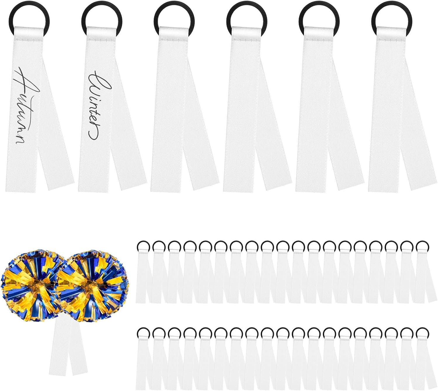 48 Pcs Cheerleader Pom Pom Name Tags, Writable Blank Labels for Cheering Team, Elasticity Marking Tags for Travel Luggage Backpack Keychains (White) image number 5