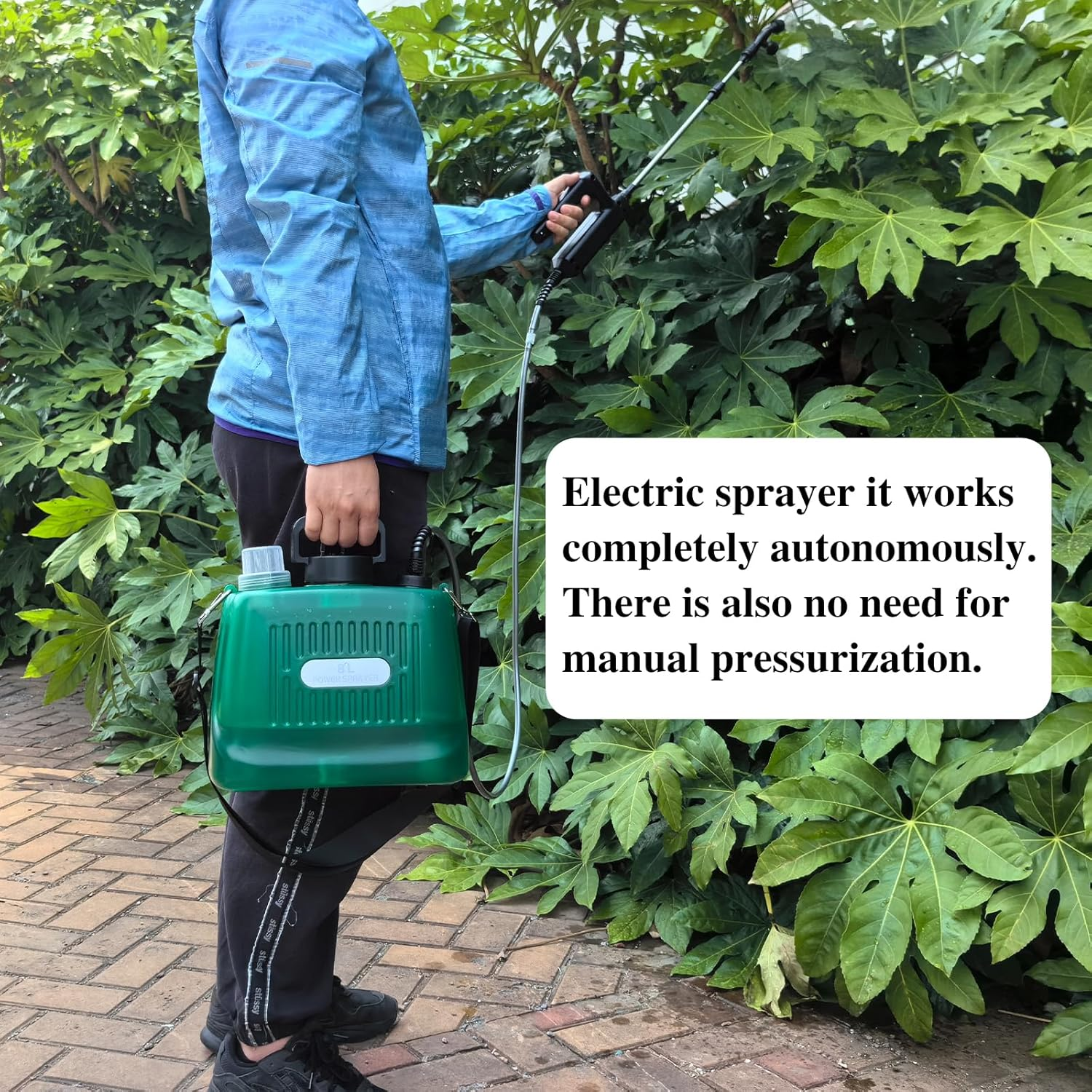 2.1 Gallon/8L Battery Powered Sprayer, Electric Garden Sprayer with 4 Mist Nozzles and USB Rechargeable Handle, Electric Pump Sprayer for Lawn and Garden Watering (1 Speed)