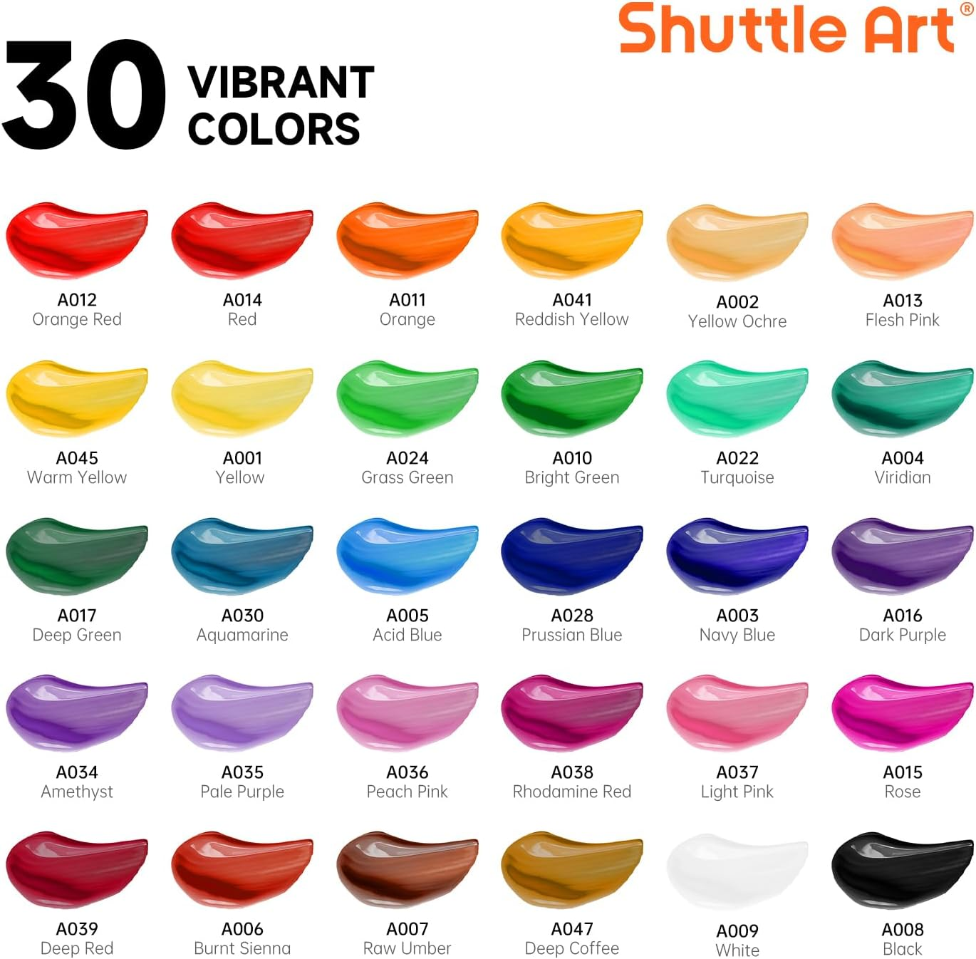Shuttle Art Acrylic Paint Set, 59 Pack Professional Painting Supplies with Wood Tabletop Easel, 30 Colours Acrylic Paint, Canvas, Brushes, Palette, Complete Paint Sets for Adults, Kids, Artists image number 1