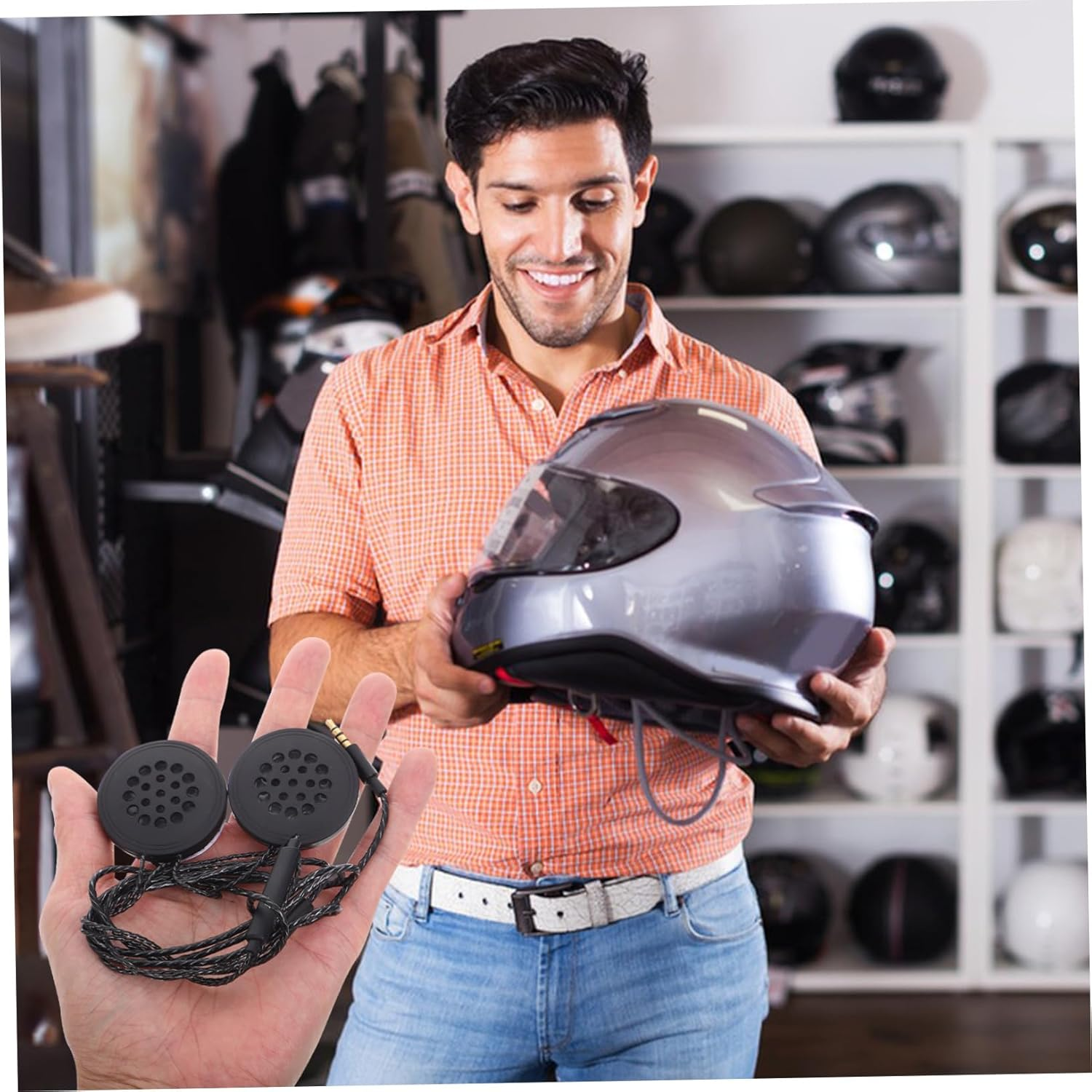 Operitacx Motorcycle Helmet Headset with 3.5Mm Wired Mic and High Fidelity Speakers for Outdoor Sports Music and Communication Compatible with Hardhat Accessories image number 1