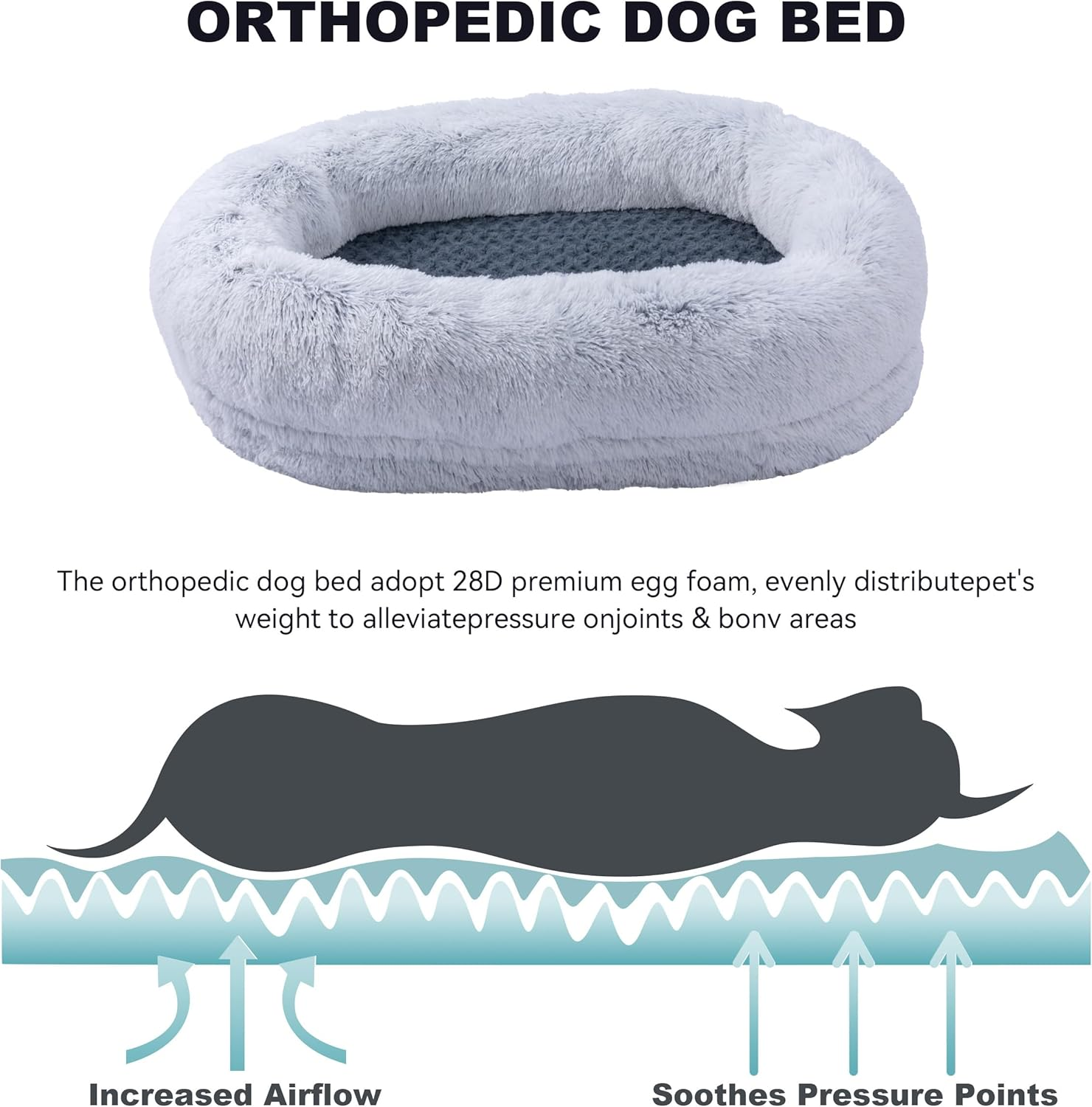 Best Baisite Size XL Medium and Large Orthopedic Dog Bed, Soothing Donut Shaped Pet Bed, Washable and Removable Bed Cover Non-Slip Bottom, 105X75X25Cm Gray image number 5