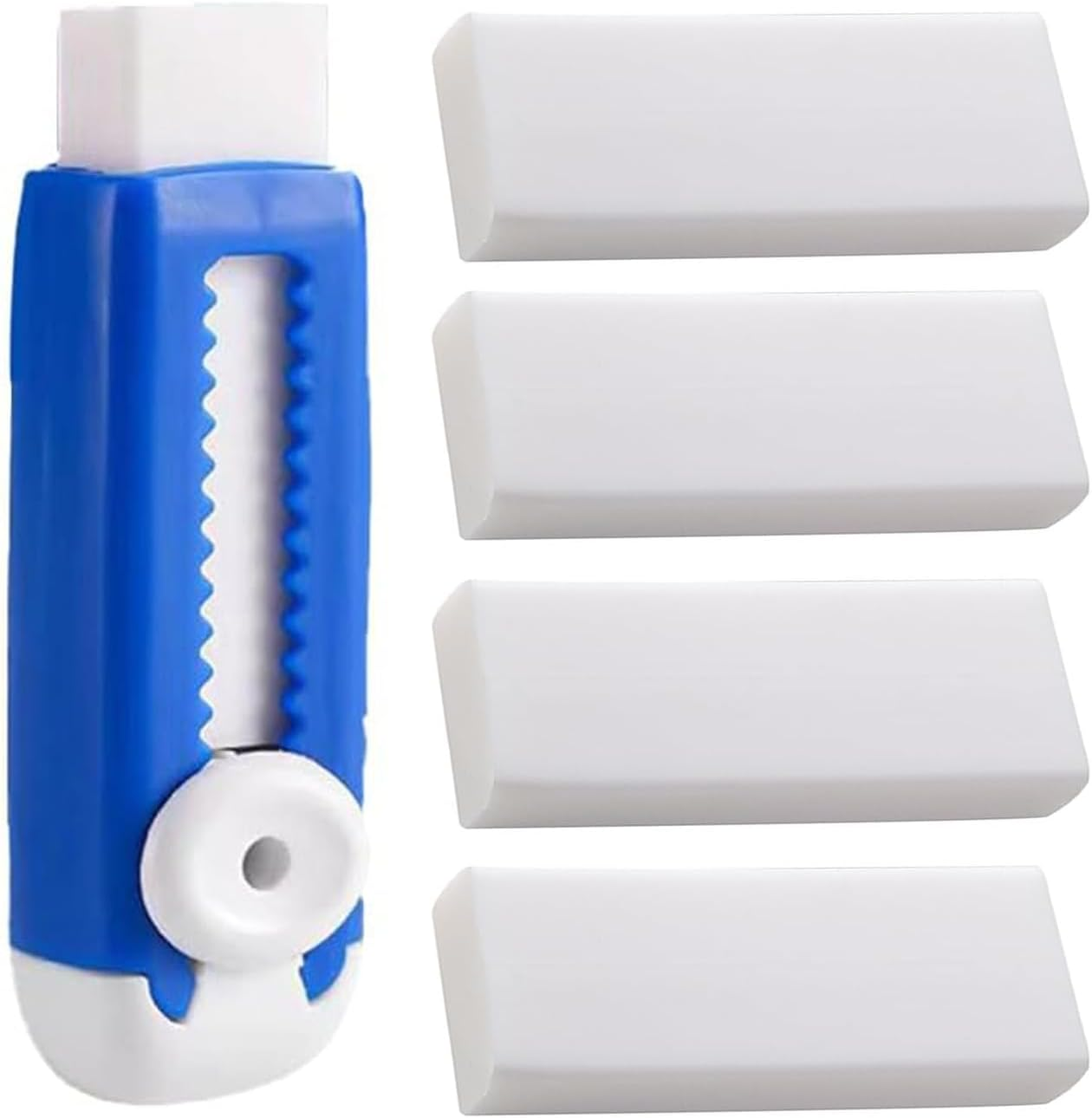 4+1Pack Rubber Erasers Sliding Retractable Eraser, Assorted Soft Colors Pastel Erasers Push Pull Aesthetic with for Students Kids, School Office Home Supplies (Blue and White) image number 2