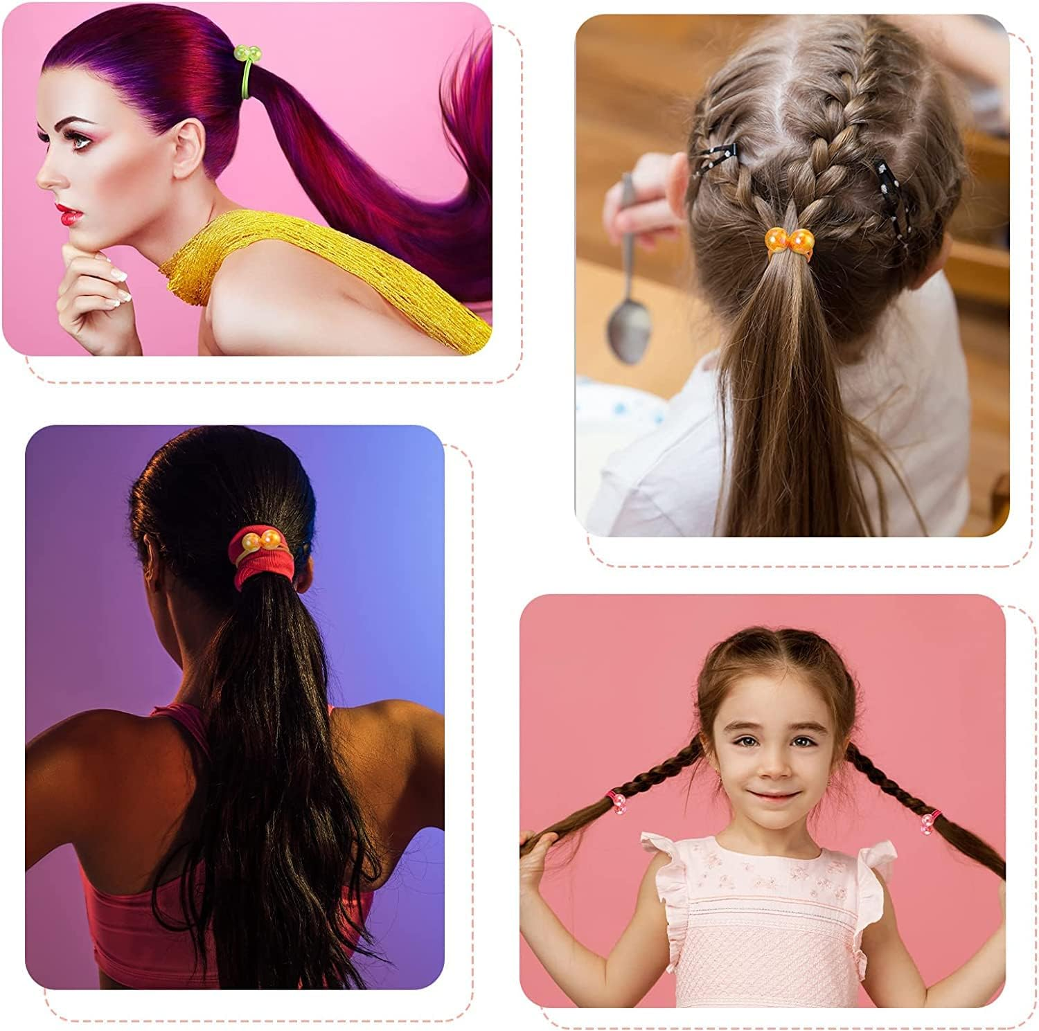 Acrylic Butterfly Ball Elastic Hair Bands - Hair Ties and Ponytail Holders for Girls - 14Pcs Kids Hair Accessories image number 4