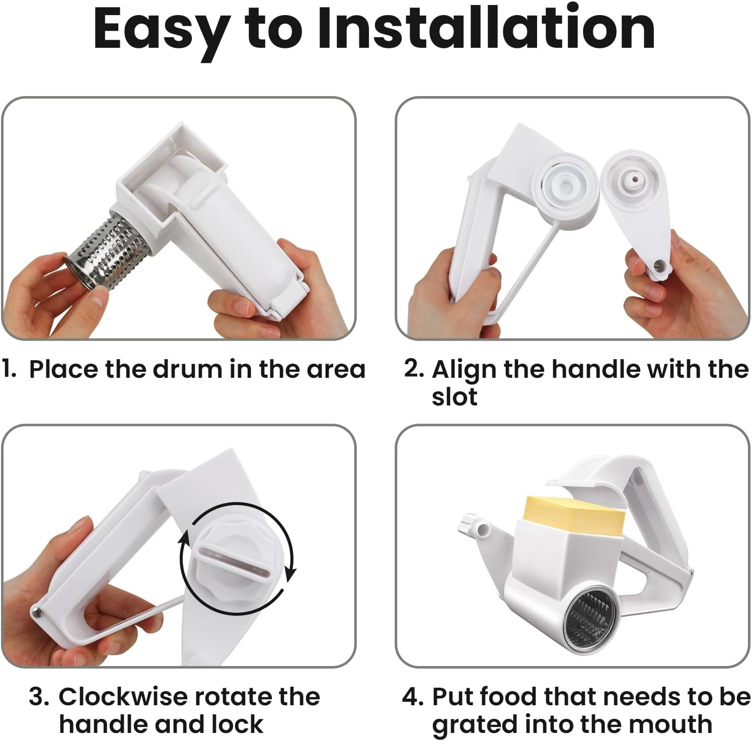 Rotary Cheese Grater with Handle for Vegetables, Chocolate, Hard Cheese & Nuts - White