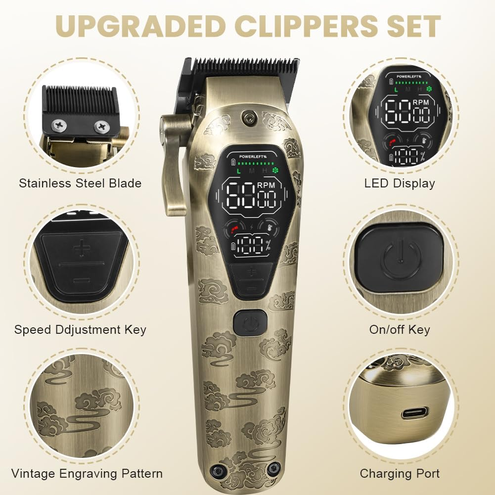 Alaoo Hair Trimmer for Men + Hair Trimmer Kit, USB Rechargeable Hair Cutting Set with LCD, Care Set, Waterproof, Rechargeable, Ideal Gift for Men