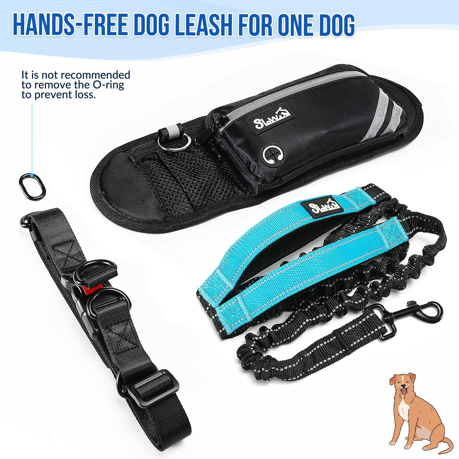 AUTOWT Retractable Hands Free Dog Leash with Pouch, Adjustable Waist Belt Fanny Pack, Reflective Stitching Leash for Running Walking Hiking Jogging Biking (Blue, L) image number 2