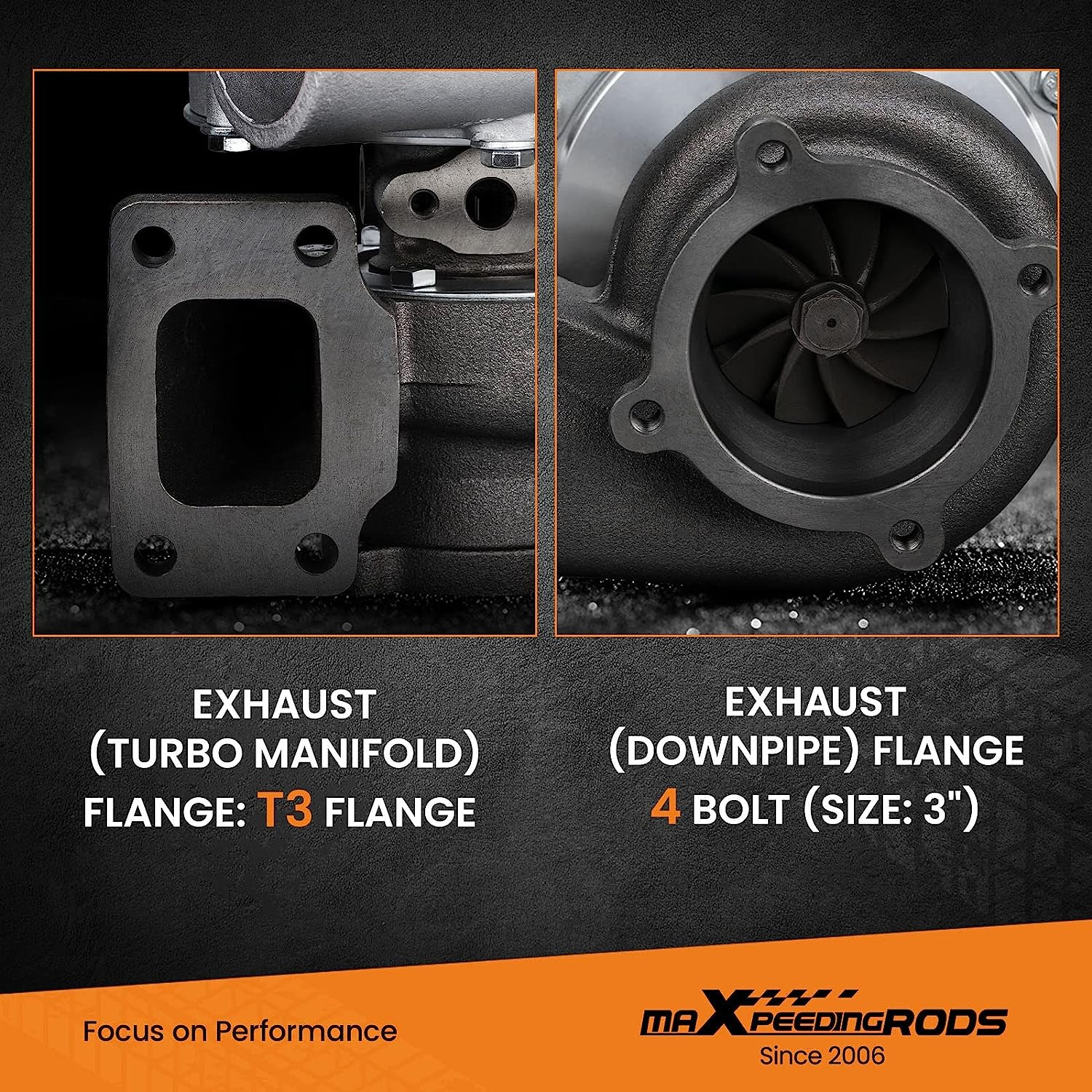 Maxpeedingrods New GT35 GT3582 Turbocharger Anti-Surge Compressor AR.70/63 600HP, Universal Turbocharger External Wastegate T3 Flange for 2.5L-6.0L Engines Water + Oil Cooled image number 4