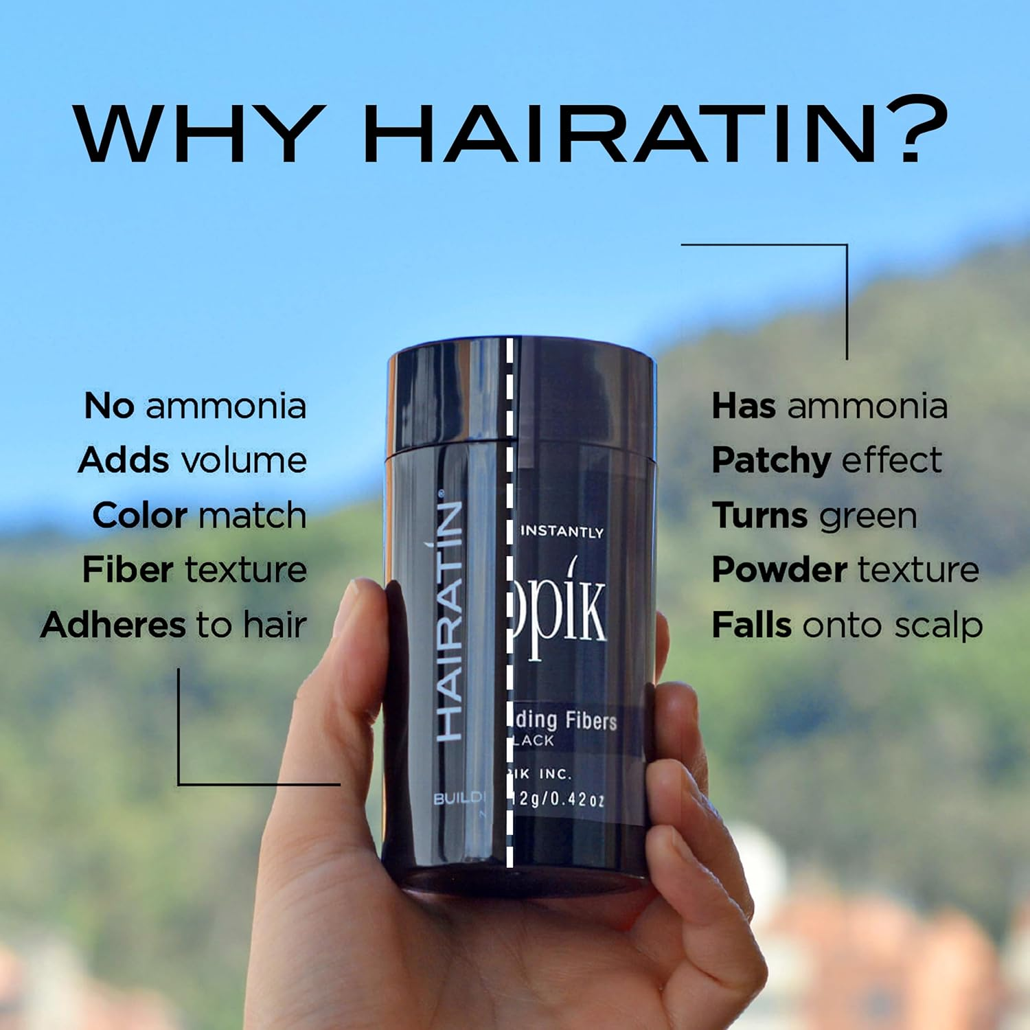 HAIRATIN Building Fibers for Thinning Hair, Medium Brown, 28G - Achieve Fuller, Natural Looking Results, Instantly Conceals Hair Loss in 10 Seconds, Thickener & Bald Spot Cover up for Men & Women image number 1