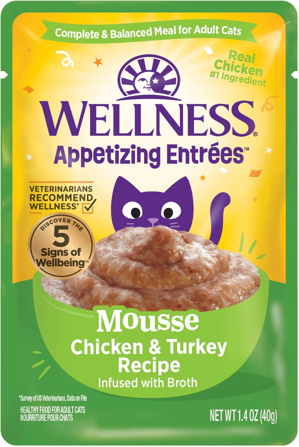 Wellness Appetizing Entr&eacute;es Mousse Adult Wet Cat Food, Natural, Protein-Rich, Grain Free, 40G, 8 Pack (Chicken & Turkey Recipe) image number 5