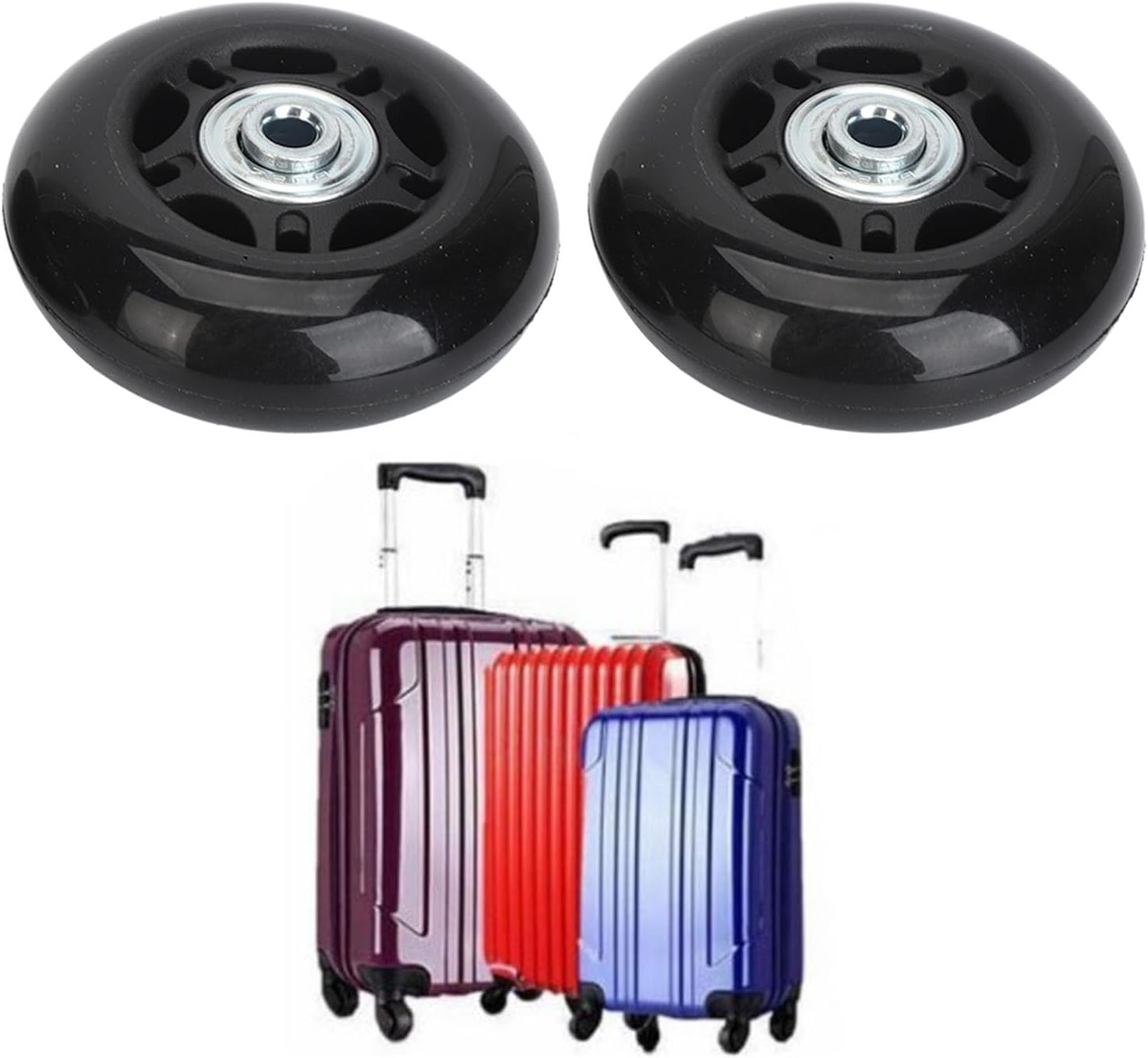 2Pcs Luggage Suitcase Wheels Replacement Kit Mute Wear Resistant Luggage Suitcase Replacement Wheels Universal Rubber Swivel Caster Wheels Bearings Repair Kits with Tool (68X24Mm image number 2