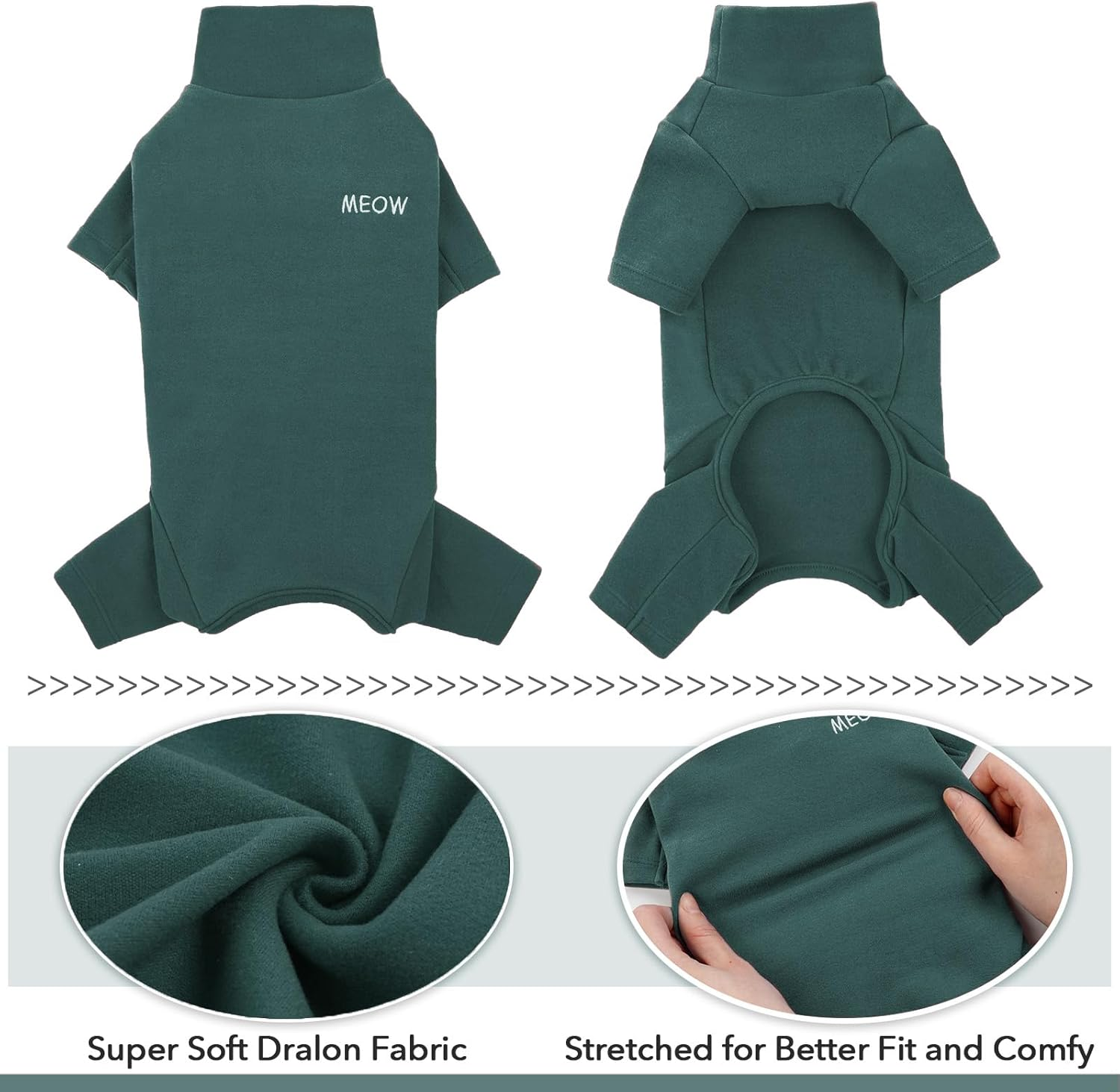 Cat Onesie, Cat Recovery Suit Kitten Clothes Extra Small Kitten Recovery Suit(Dark Green, XS) image number 5