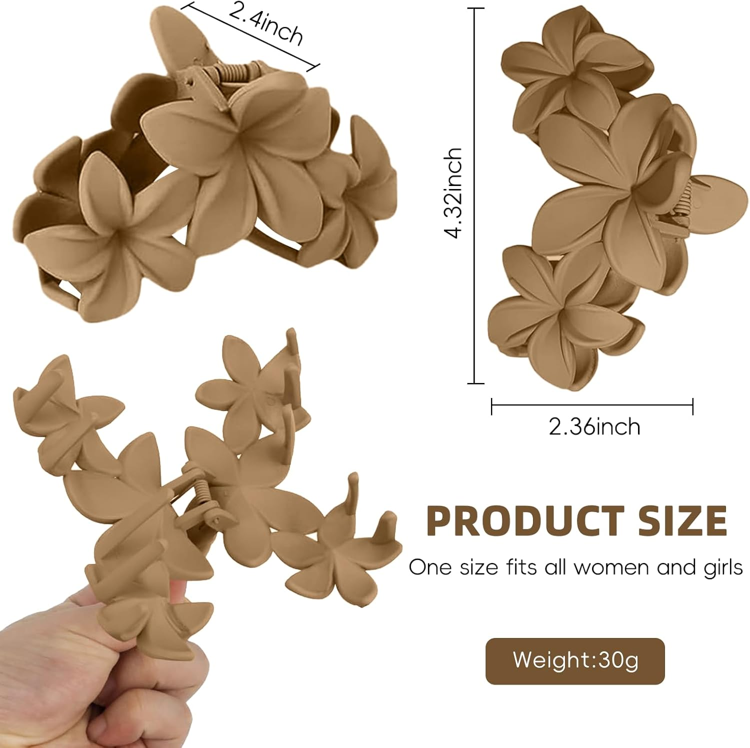 Flower Hair Clips for Women, 4 Pack Flower Hair Claw Set, Non-Slip Flower Hair Claws, Strong Hold Girls Hair Clip for Medium Thick Hair, Eggplant Flower Hair Accessories for Straight/Curly/Wavy Hair image number 5