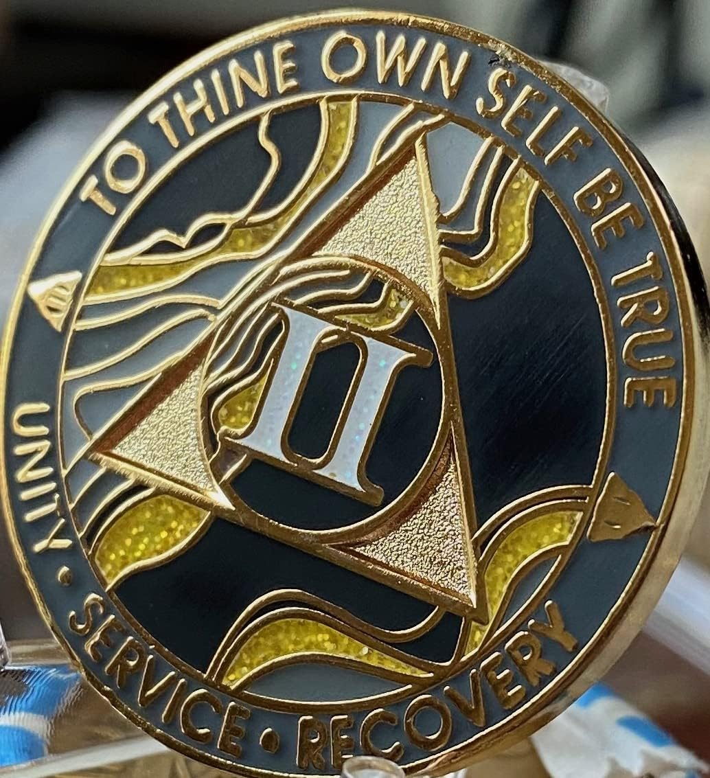 2 Year AA Medallion Elegant Black Marble Gold Glitter Gold Plated Chip image number 3