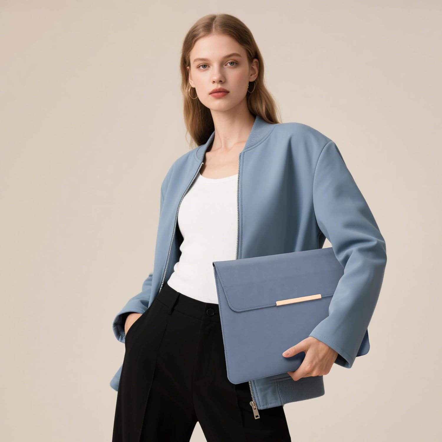 HYZUO 15-16 Inch Laptop Sleeve Case with Stand for Macbook Pro 16 M4/M3/M2/M1 Pro/Max 2025-2019, Macbook Pro 15 2015-2012, XPS 15, Samsung Galaxy Book Flex/Pro 15, Haze Blue(Smiley) image number 5