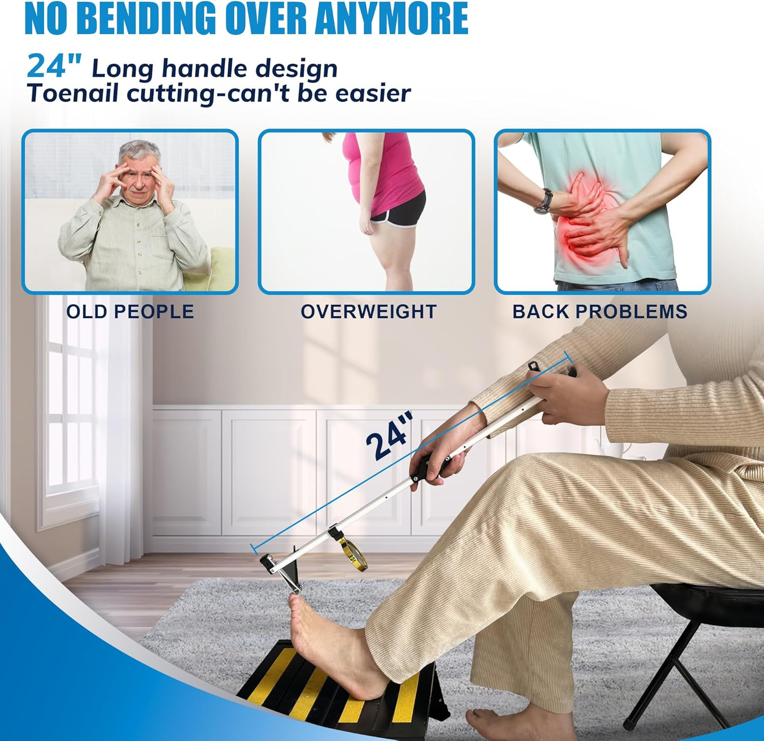 Long Handled Toenail Clippers Wide Jaw Opening, Free Bending, for Thick Nails, for the Seniors, Overweight, Disabled with Arthritis, Easy Reach Pedicure Auxiliary Tools (19.7" Long Handle) image number 5