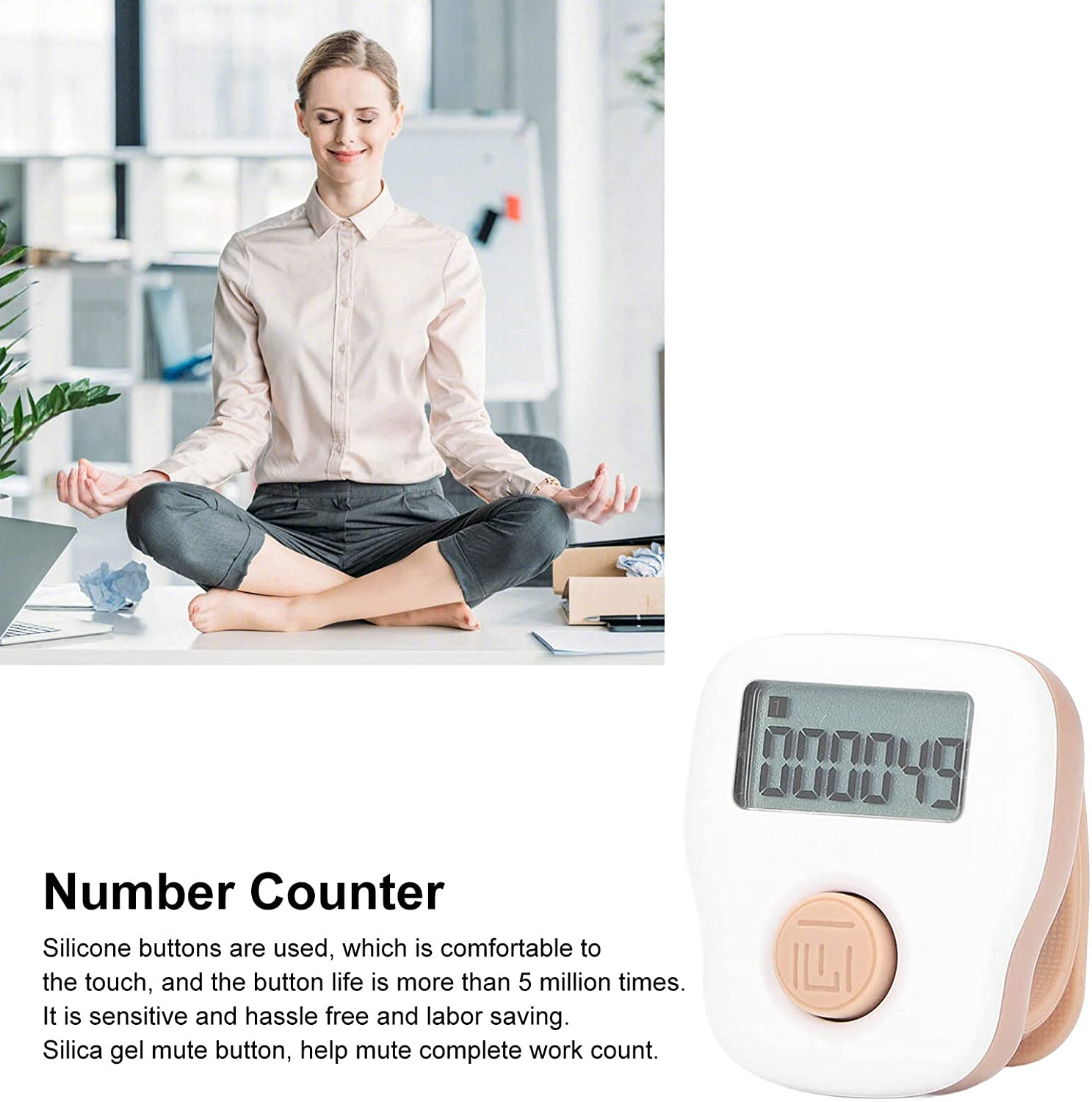 Wearable Ring Counter, 6 Channel Counting Luminous Ring Counter, USB Rechargeable Sweat Proof Silicone Counter, White image number 5