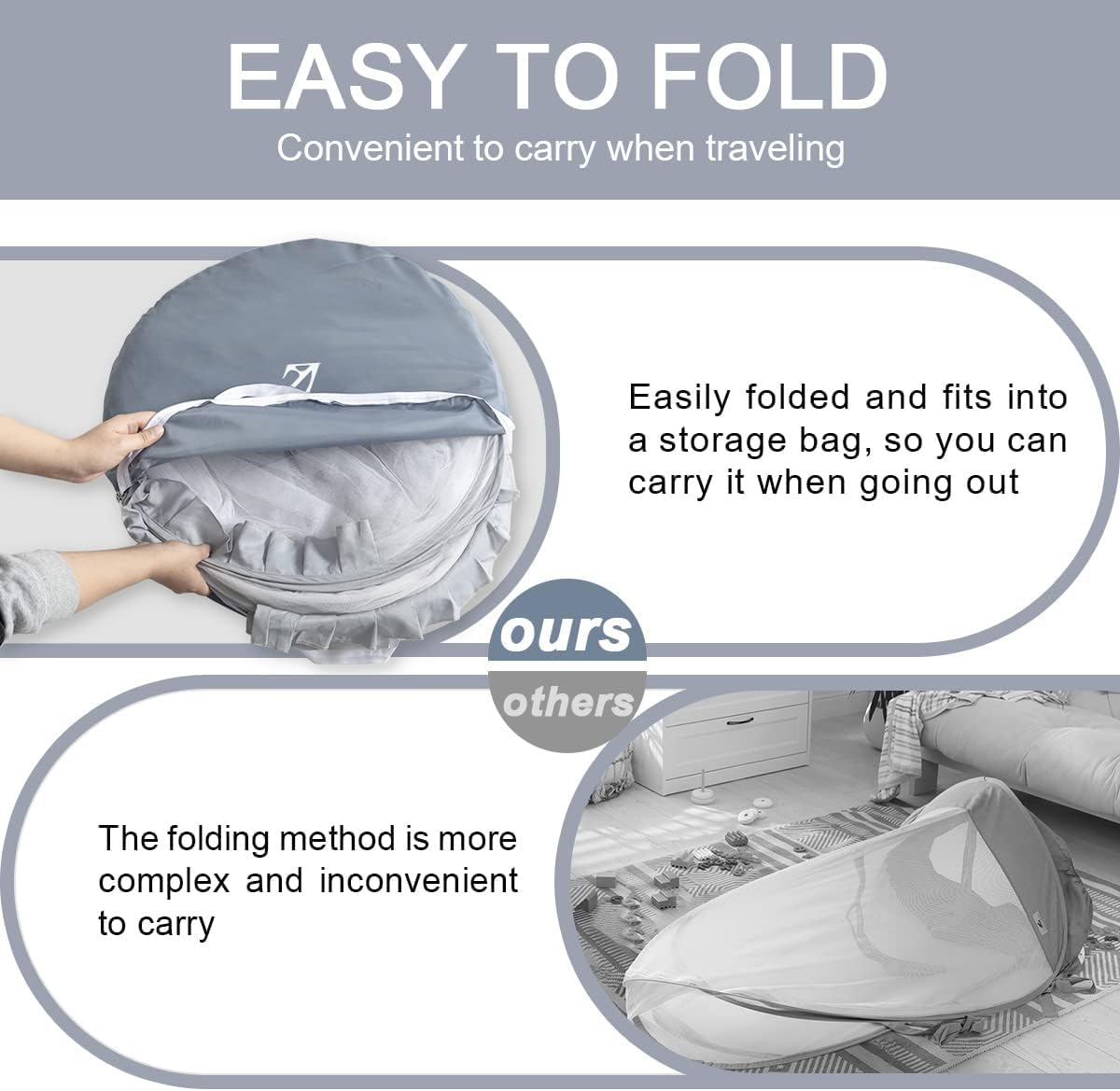 Mosquito Net, Mosquito Net, Crib Tent for Baby Cot, Cot, Crib Net, Foldable Crib Tent with Transport Bag (Grey, 70 X 140 Cm)