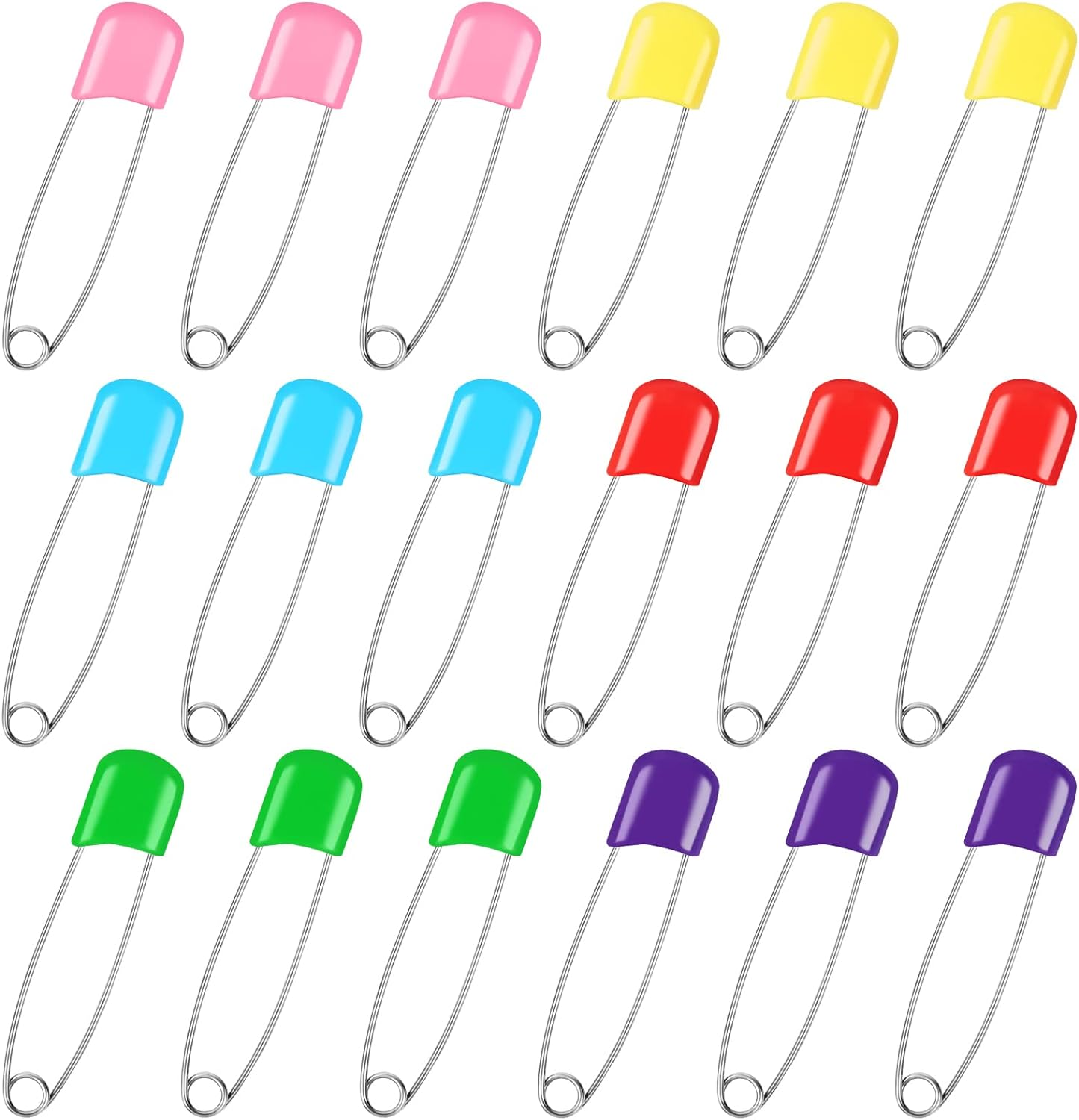 Joyberg 100 Pcs Baby Safety Diaper Pins, Stainless Steel & ABS Plastic, Multicolored, 2.2In, Heavy Duty, Safe Locking Closures, for Cloth Diapers & Crafts