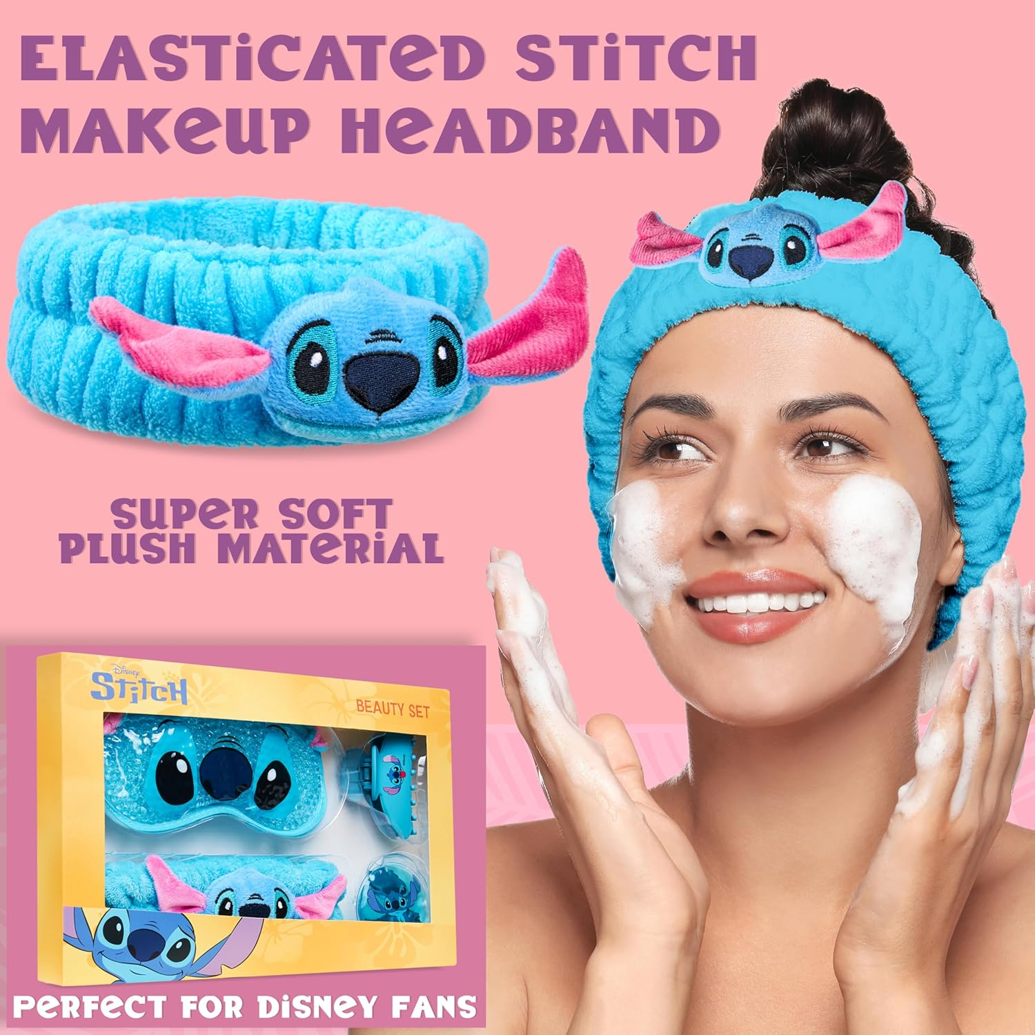 Disney Stitch Cooling Eye Mask & Beauty Accessories Set with Claw Clip Skincare Headband Cooling Eye Pads, Pampering Beauty Gifts for Women (Blue) image number 3