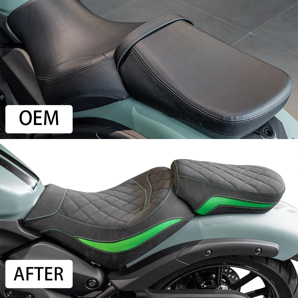 Comfortable Seat Pad Cushion Replacement for Vulcan S VN EN 650 VN650 EN650 2015-2024 Motorcycle Front Driver Rear Passenger Seat Covers Pressure Relief Touring Pillion Saddle, Black-1 Set