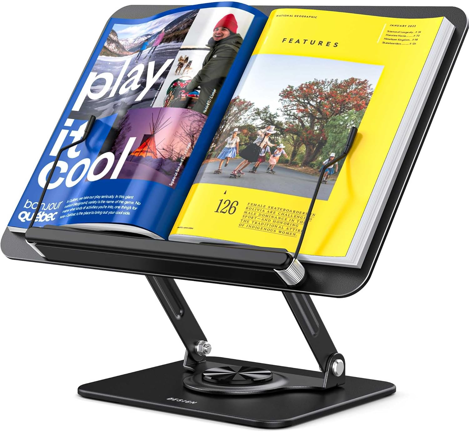 BESIGN BS02 Book Stand for Reading, Adjustable Book Holder, Ergonomic Laptop Stand with Elastic Page Clips for Music Scores, Recipe, Tablet, Laptop (Black) image number 6