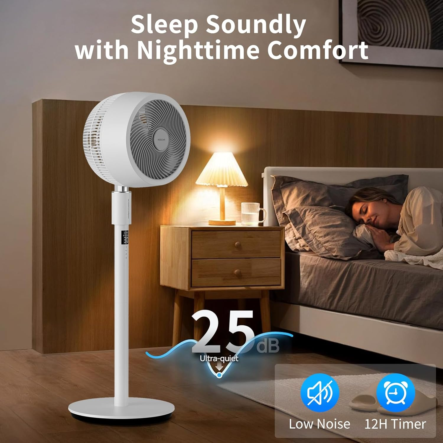 Pedestal Fan, Height Adjustable Standing Fan with Remote, 90&deg; Oscillating Floor Fan, 32 Speeds, 25Db Quiet Room Fan, 12H Timer, for Home, Office image number 5