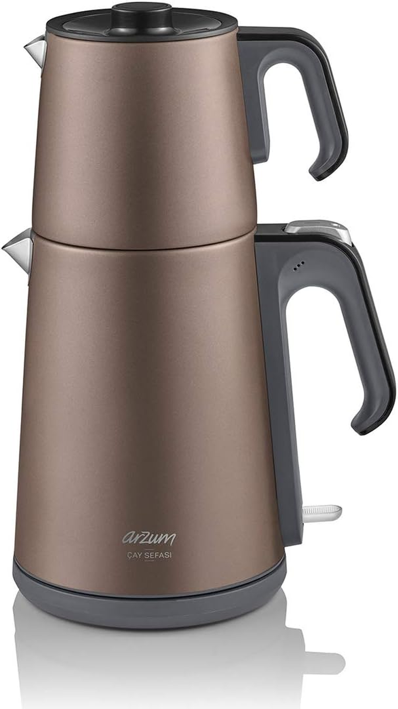 Arzum Tea Makers, Electric Turkish Tea Maker, 1650 W Power, 1.2 L Teapot, 1.8 L Kettle, Stainless Steel, Keep Warm Function, Boil Dry Protection, Wireless Use, Copper Red - Stainlesssteel image number 4