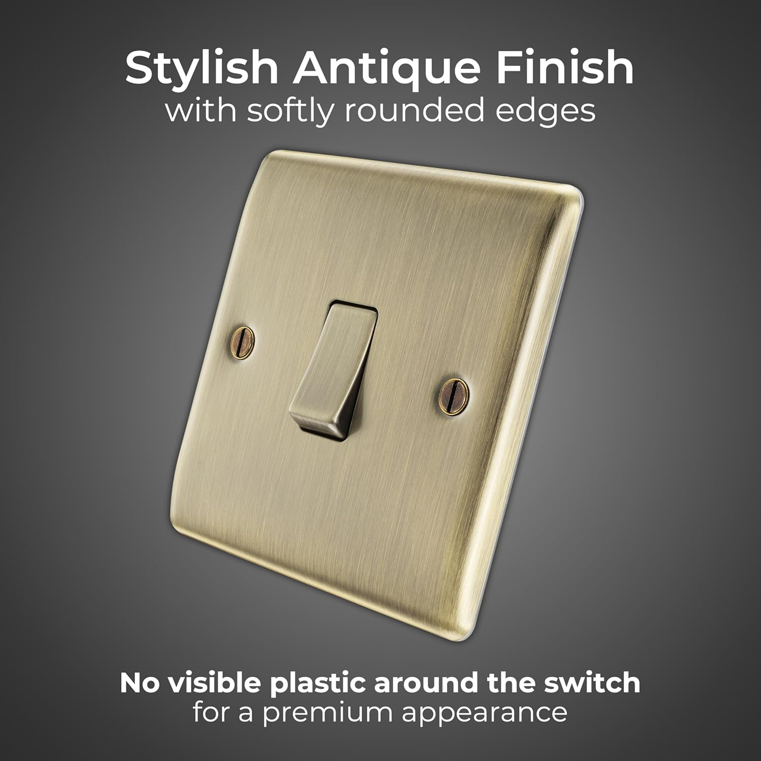 BG Electrical Single Intermediate Wall Light Switch, Raised and Slim Profile, round Edges, Nexus Metal, Antique Brass, 20A, 16AX, NAB13 image number 2