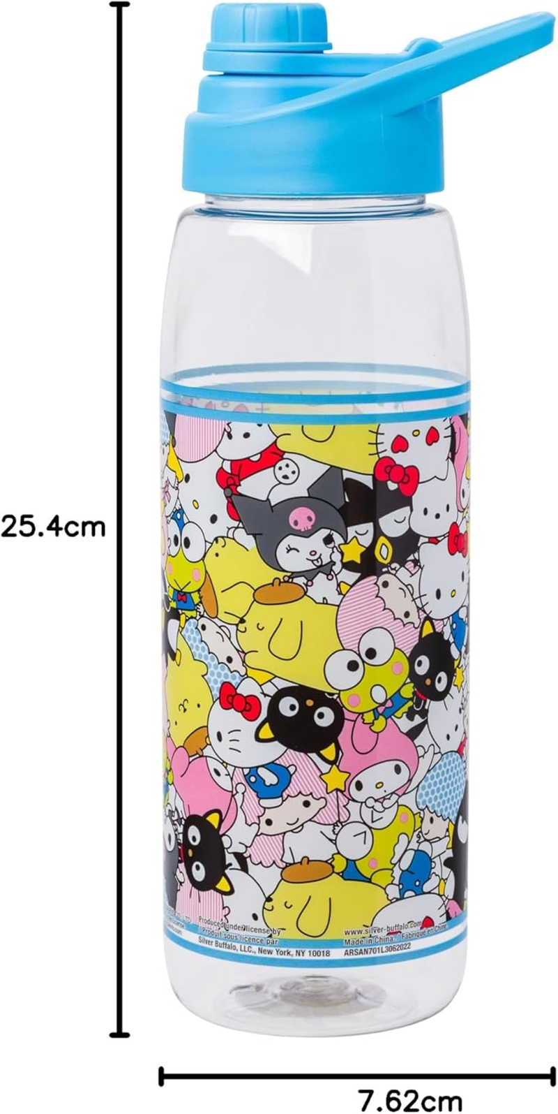 Silver Buffalo Sanrio Hello Kitty and Friends Featuring Badtz-Maru, Keroppi, My Melody, Pochacco, Chococat, Pompompurin, Kuromi, and Little Twin Stars Water Bottle with Screw Lid, 28 Ounces - Bratz Doll Star Set image number 2