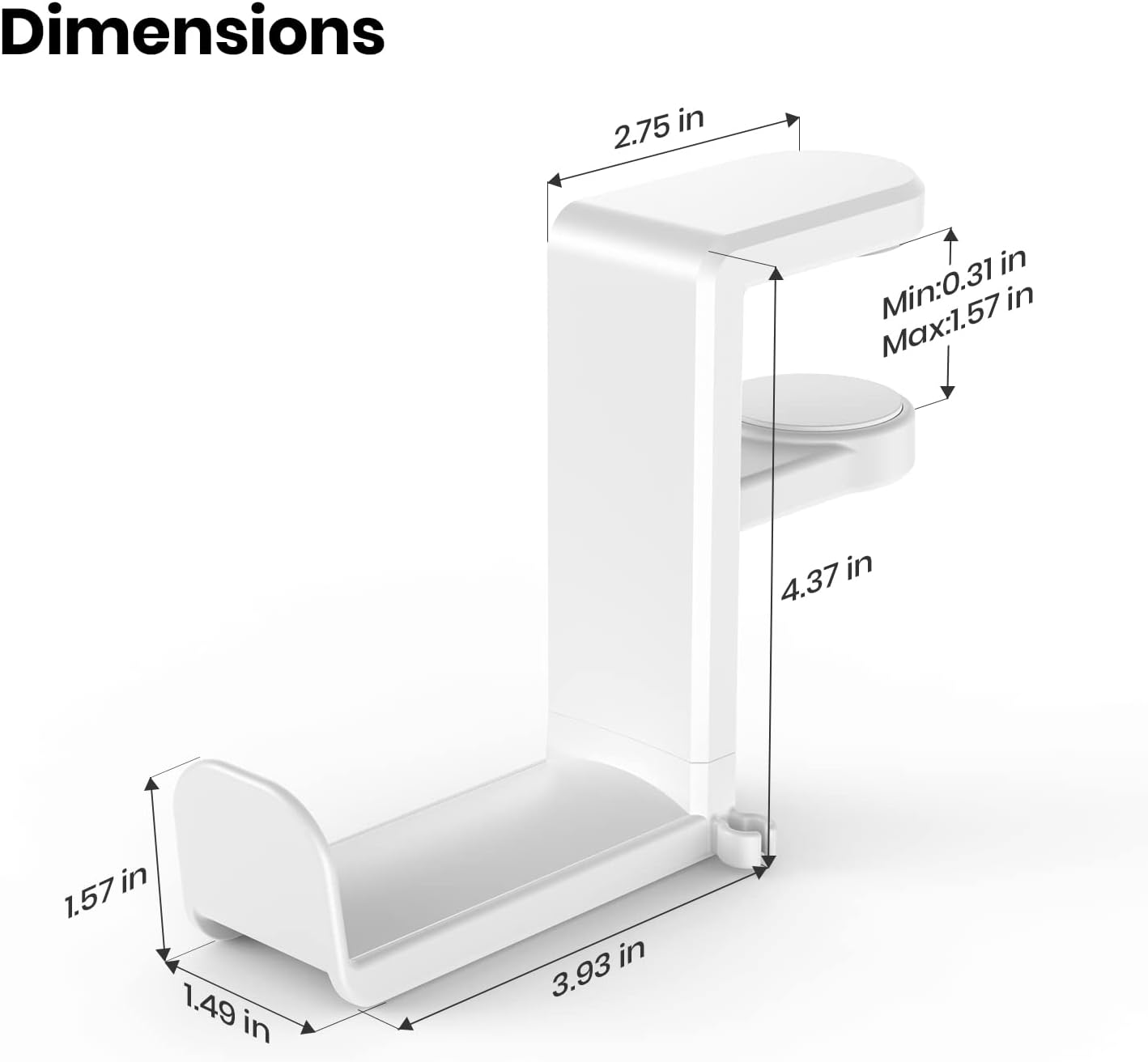 EURPMASK Choose the Color of Europe PC Gaming Headset Headphone Hook Holder Hanger Mount, Stand with Adjustable & Rotating Arm Clamp,Under Desk Design,Universal Fit,Built in Cableclip Organizer White image number 6