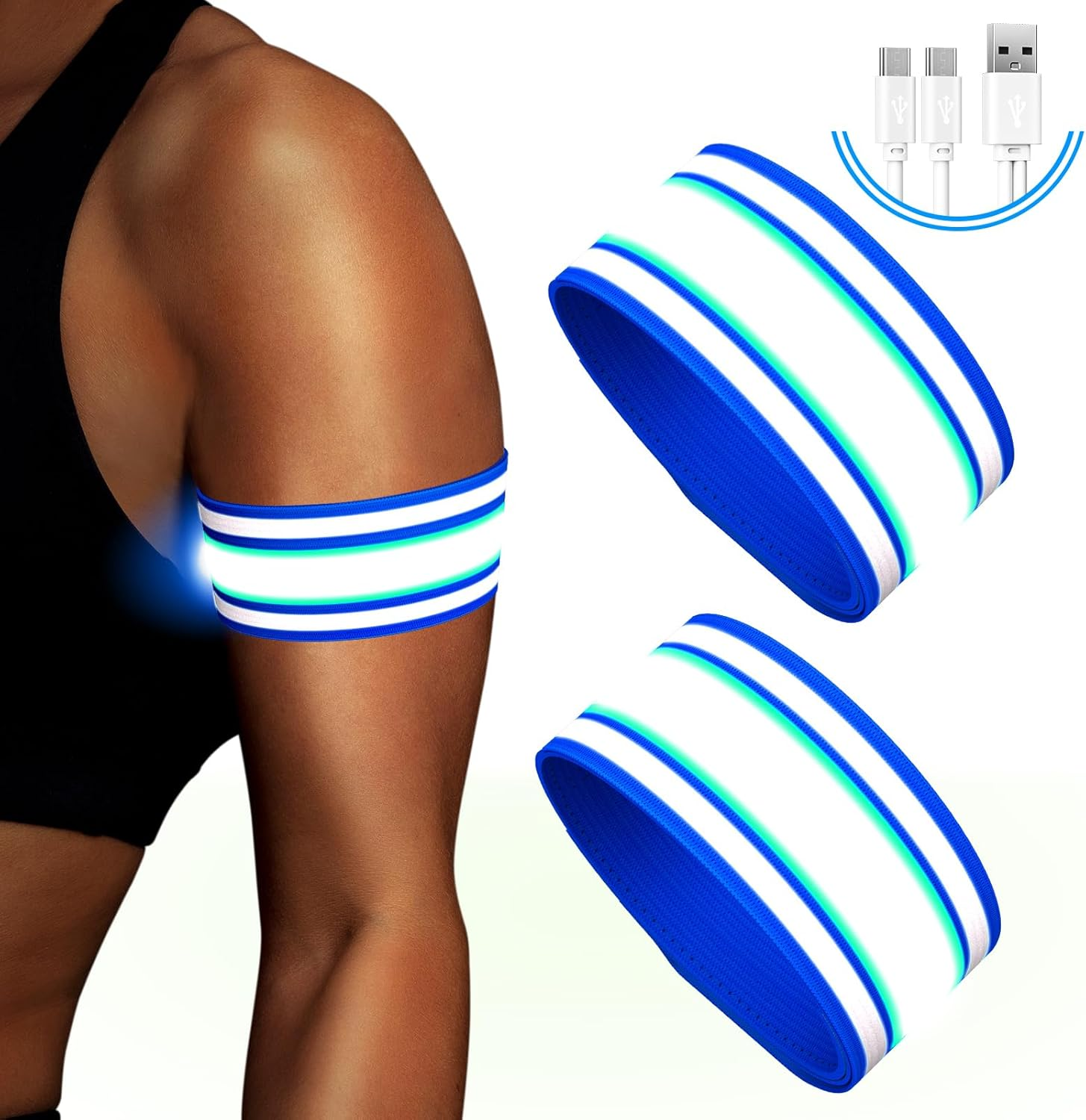 Rechargeable LED Bracelet, Pack of 2, Reflective LED Light Bracelets, Light Strip, Children'S Light Strips, USB Reflective Band, Light Bracelet, Reflective Band, Night Safety Light for Jogging, image number 2