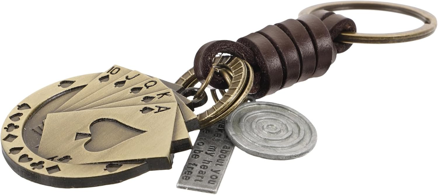 YARNOW Vintage Leather Poker Card Keychain for Men, Handmade Woven Cowhide Key Ring, Creative Small Bag Hanging Pendant, Retro Key Decoration for Car and Backpack
