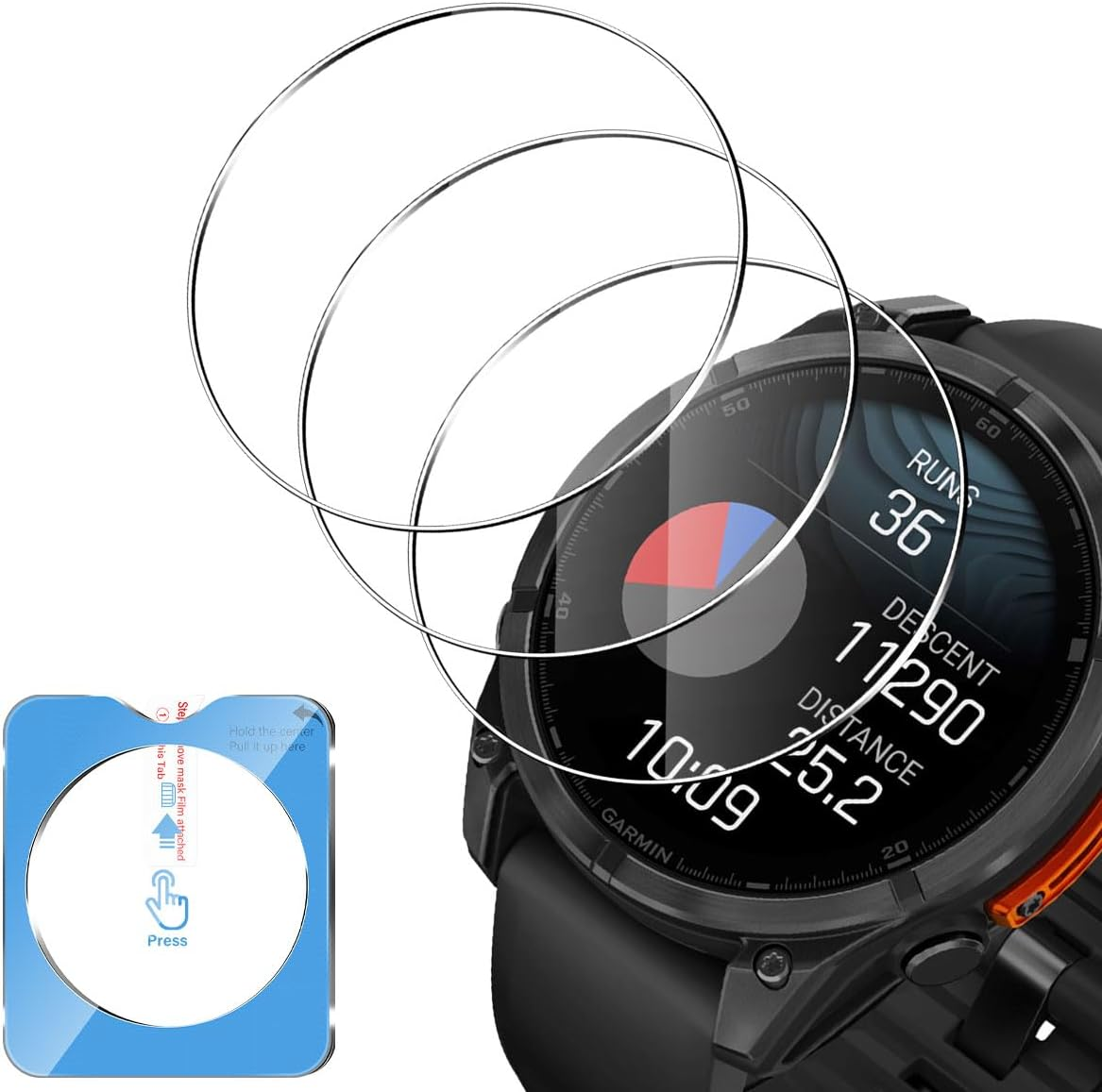 Pack of 3 Screen Protectors Compatible with Garmin Fenix 8 Amoled 51 Mm for Tempered Glass, HD Screen Protector Film, Anti-Scratch, Bubble-Free, High-Resolution Protective Glass
