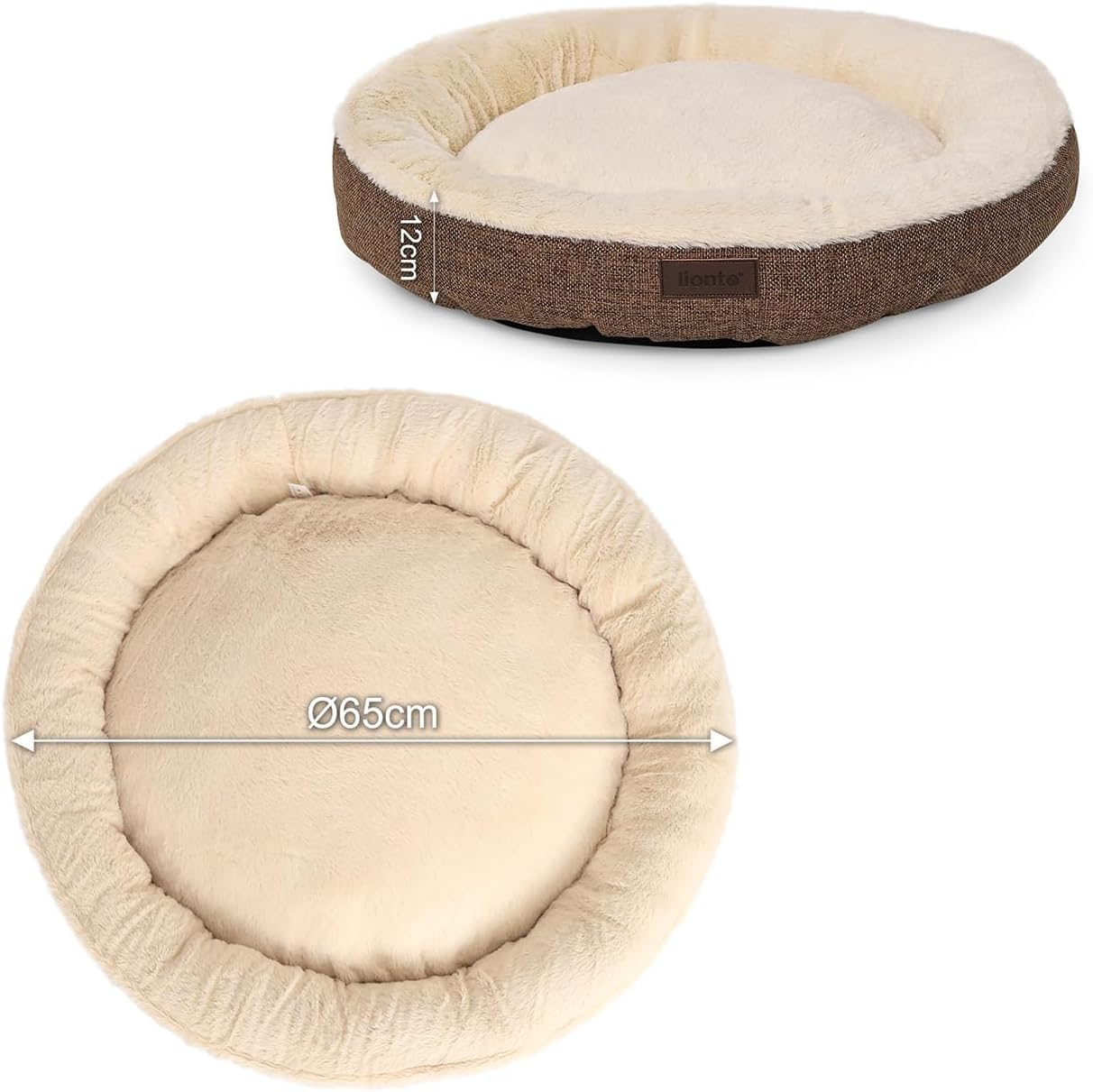 Lionto DB00286 round Dog Bed Dog Sofa Cat Bed Donut (M) 65 Cm M Brown 1000 G image number 2